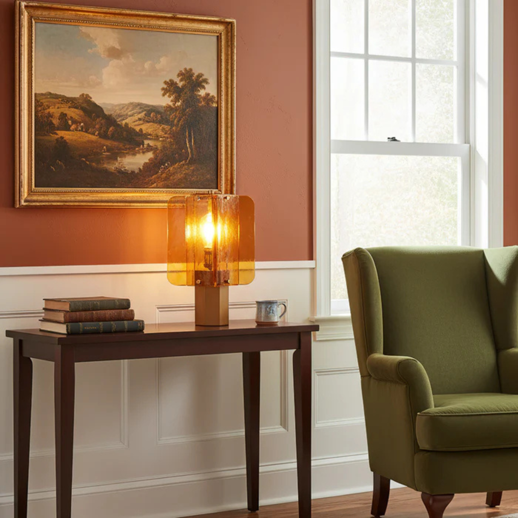 Gloda Amber Glass Table Lamp - Warm Vintage Light, Lamps, Antique Desk Glow