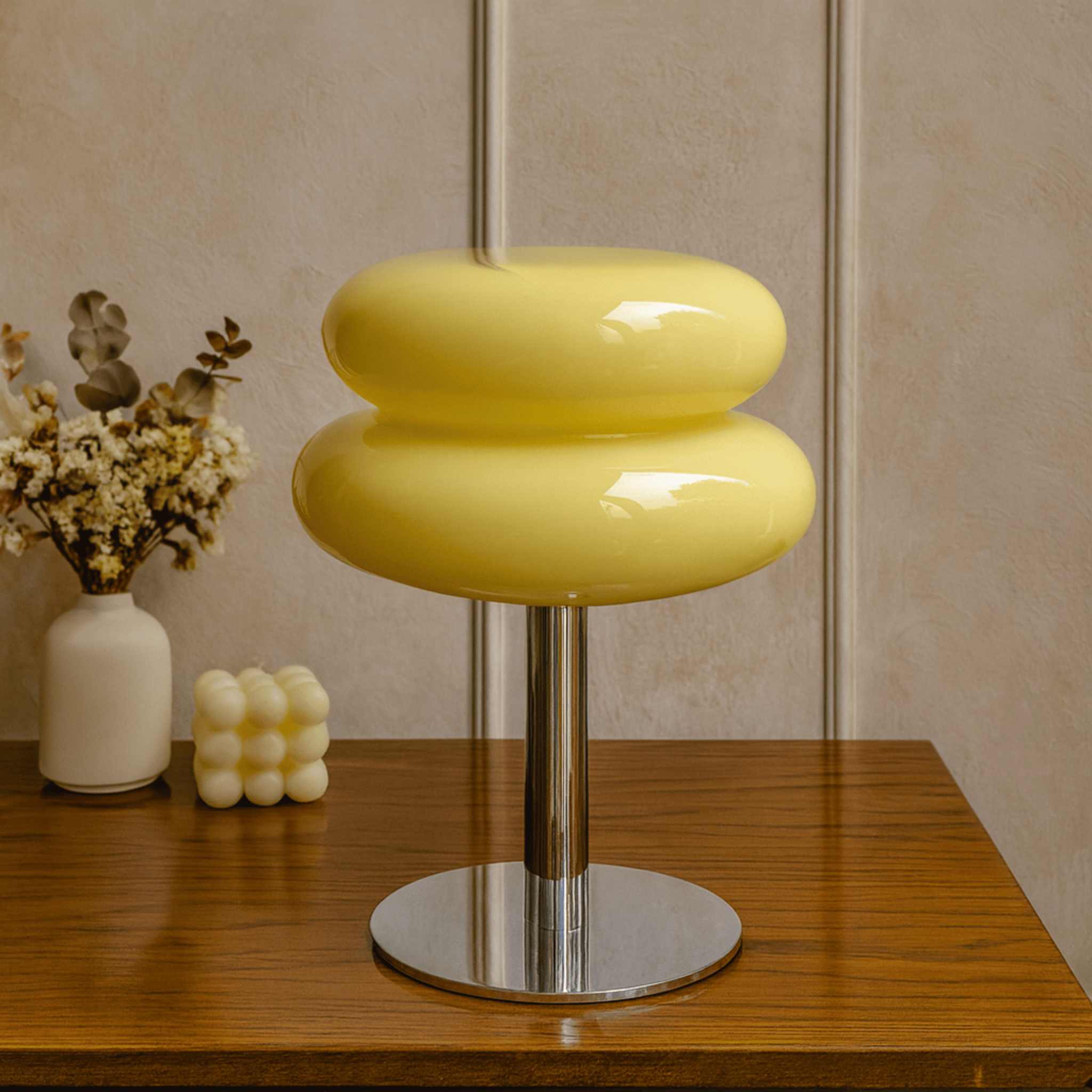 Colorful Stained Glass Table Lamp Tricolor Dimmer, Beige, Lamps, Gloda Macaron Bedside