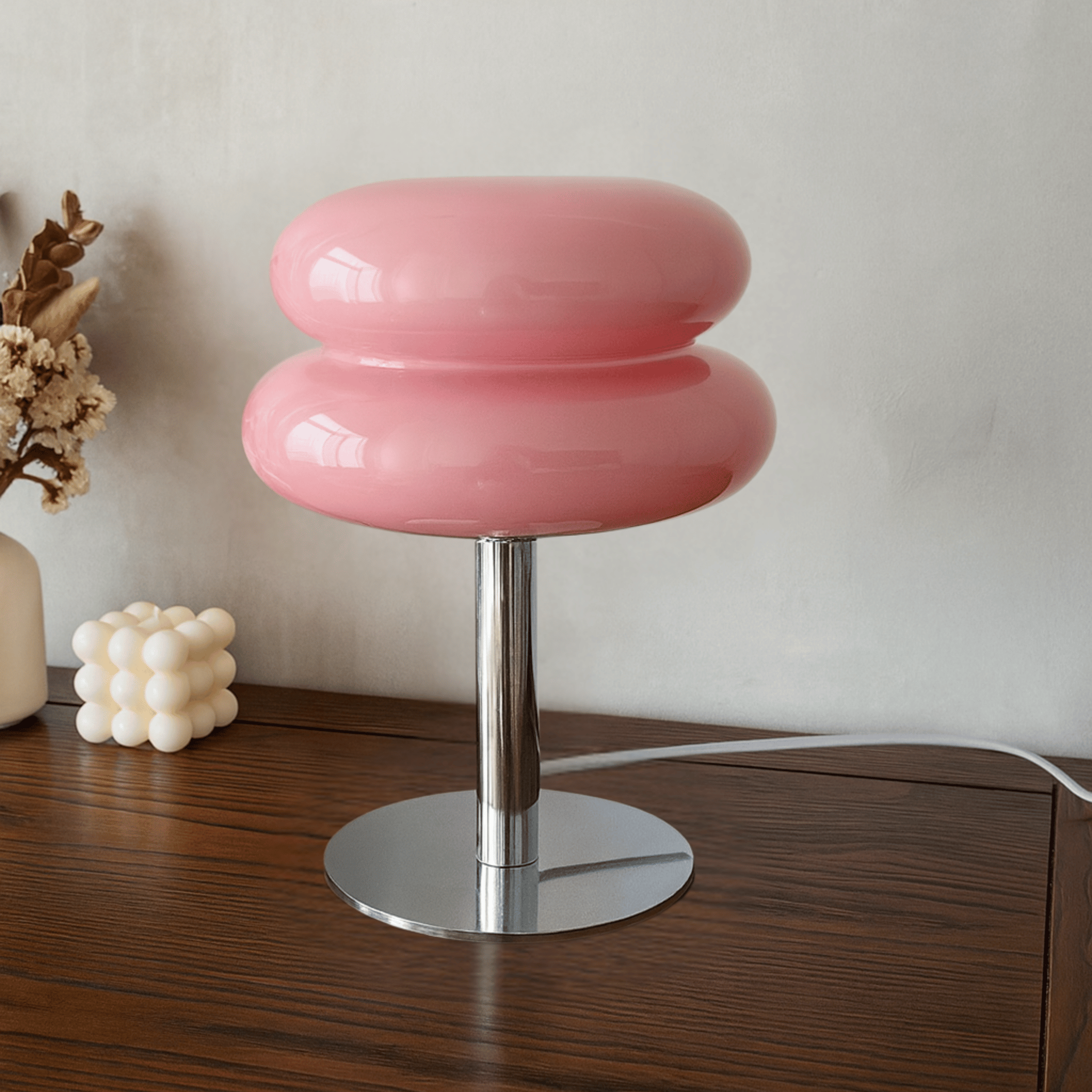 Colorful Stained Glass Table Lamp Tricolor Dimmer, Pink, Lamps, Gloda Macaron Bedside