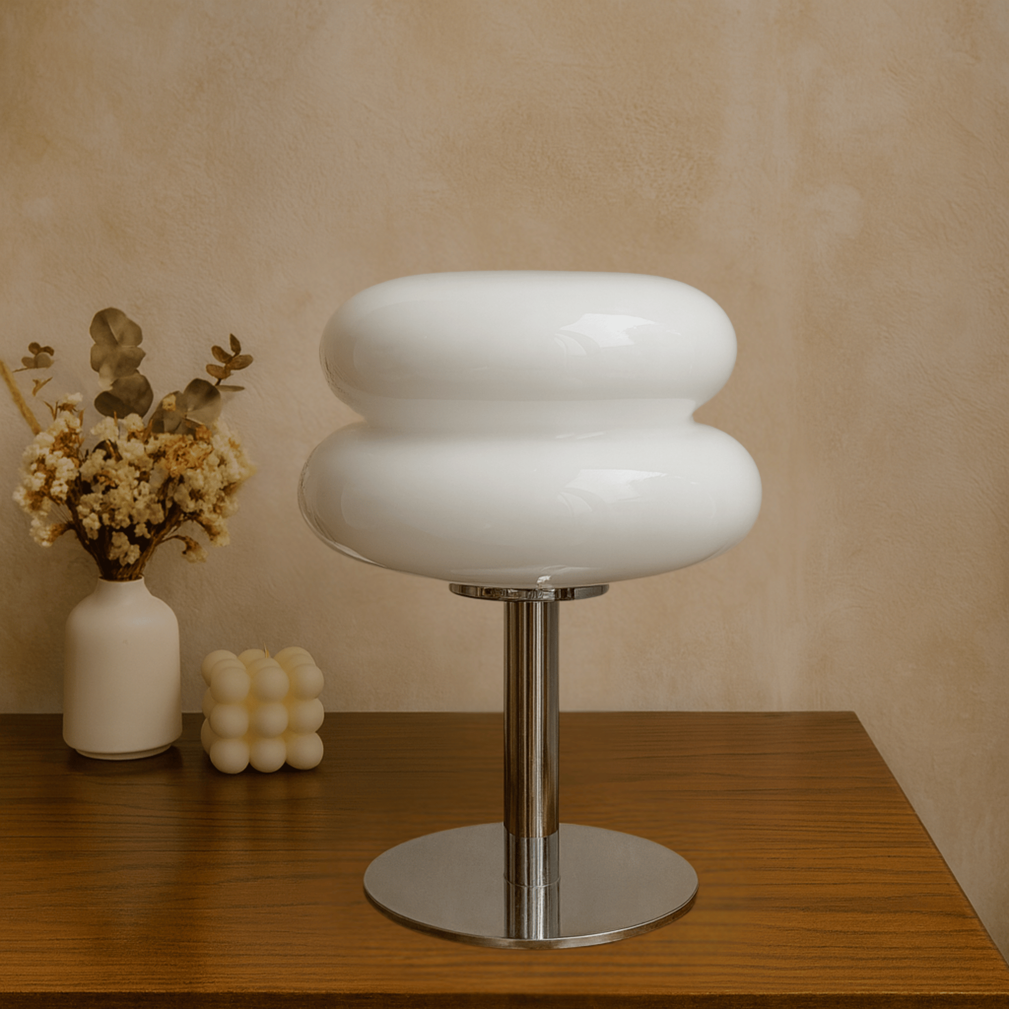 Colorful Stained Glass Table Lamp Tricolor Dimmer, White, Lamps, Gloda Macaron Bedside