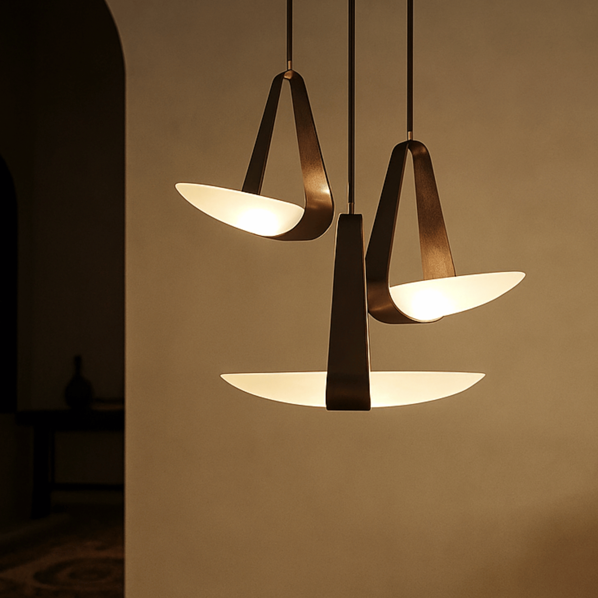 Nordic Glass Pendant Light for Bedroom and Dining, 3 lights, Ceiling Fixtures, Gloda in Leather