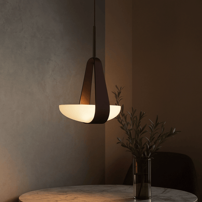 Nordic Glass Pendant Light for Bedroom and Dining, Ceiling Fixtures, Gloda in Leather