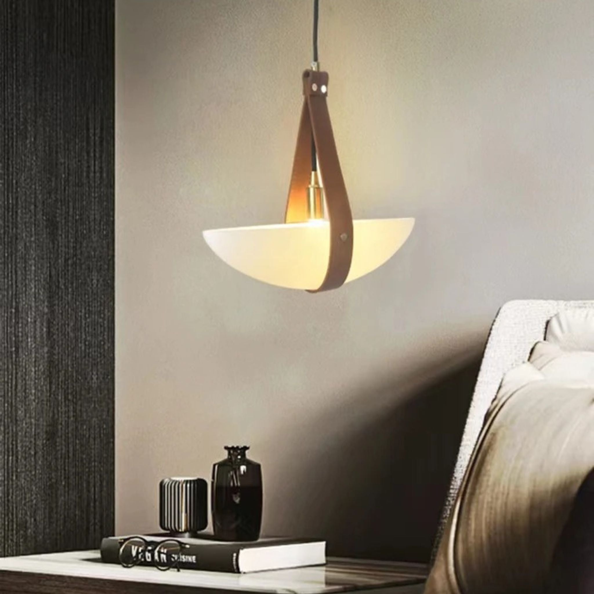 Nordic Glass Pendant Light for Bedroom and Dining, Single, Ceiling Fixtures, Gloda in Leather