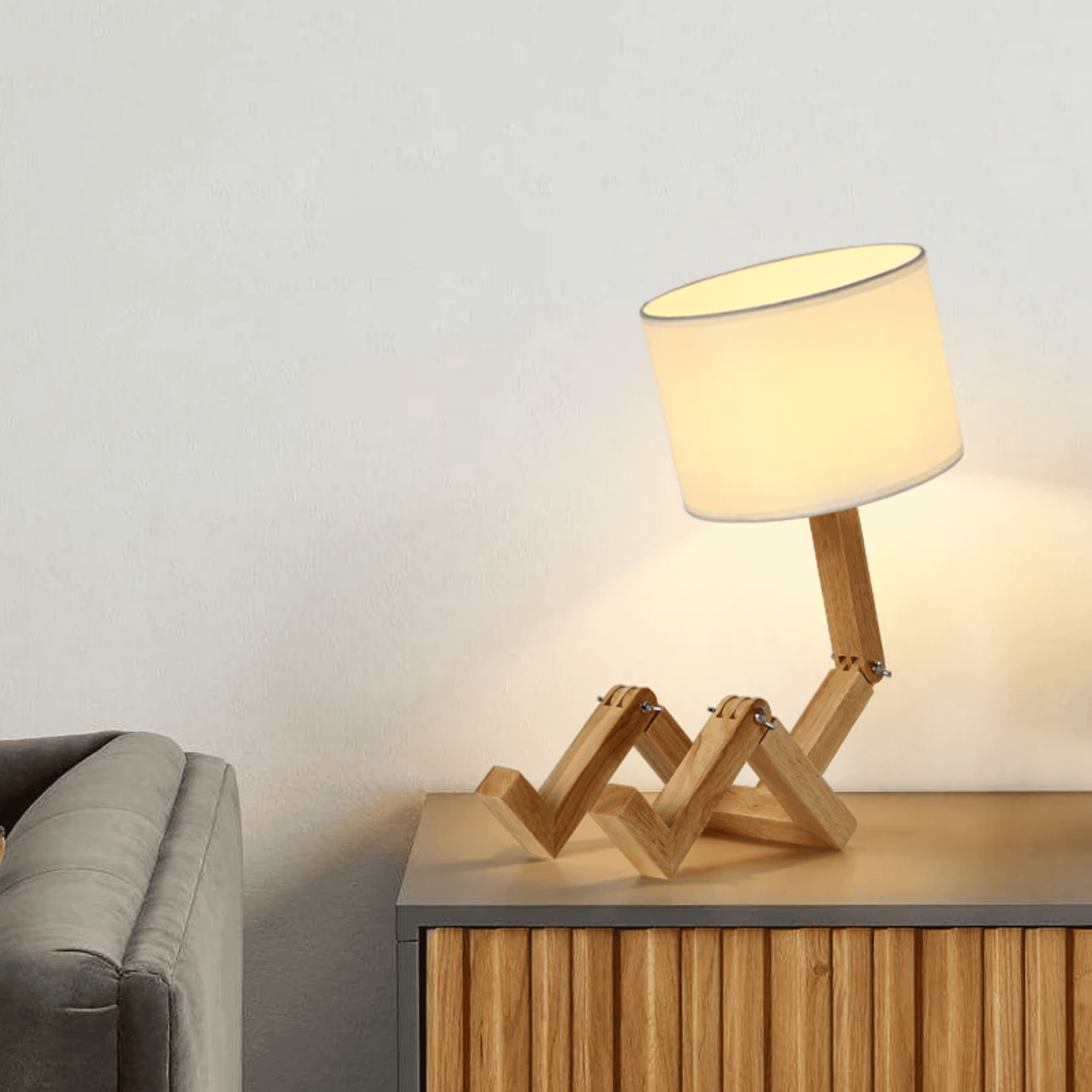 Glodbot Nordic Wooden Robot Table Lamp Warm Light, Desk Lamps, Handcrafted Solid Wood