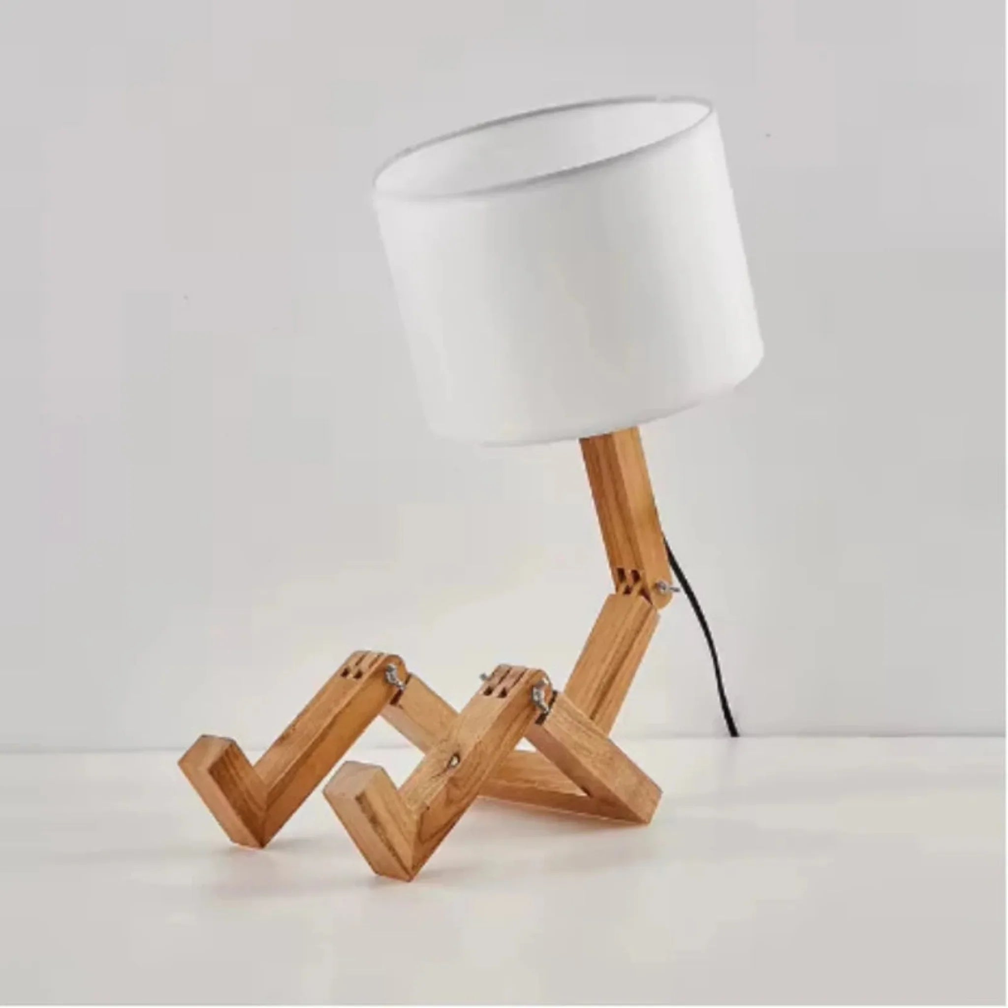 Glodbot Nordic Wooden Robot Table Lamp Warm Light, Desk Lamps, Handcrafted Solid Wood