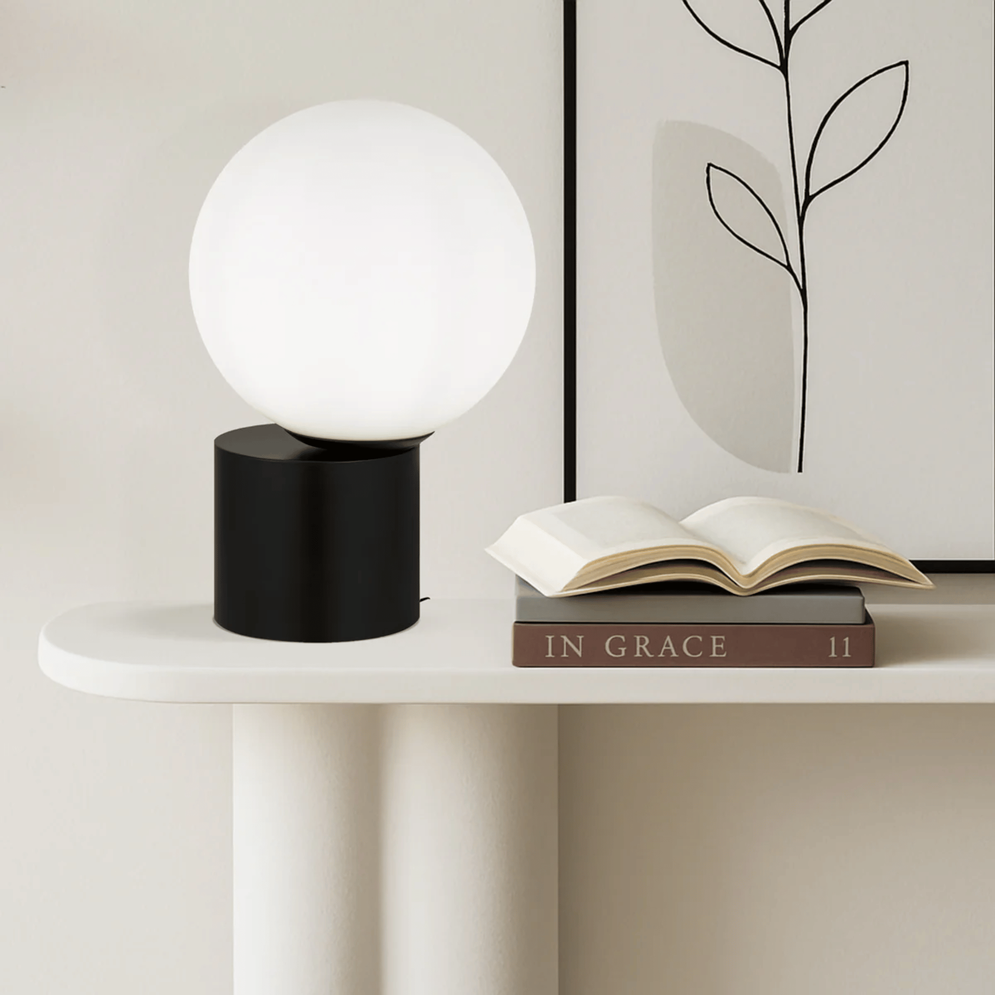 Glodra Brass Frosted Glass Ball Table Lamp — Nordic, Lamps