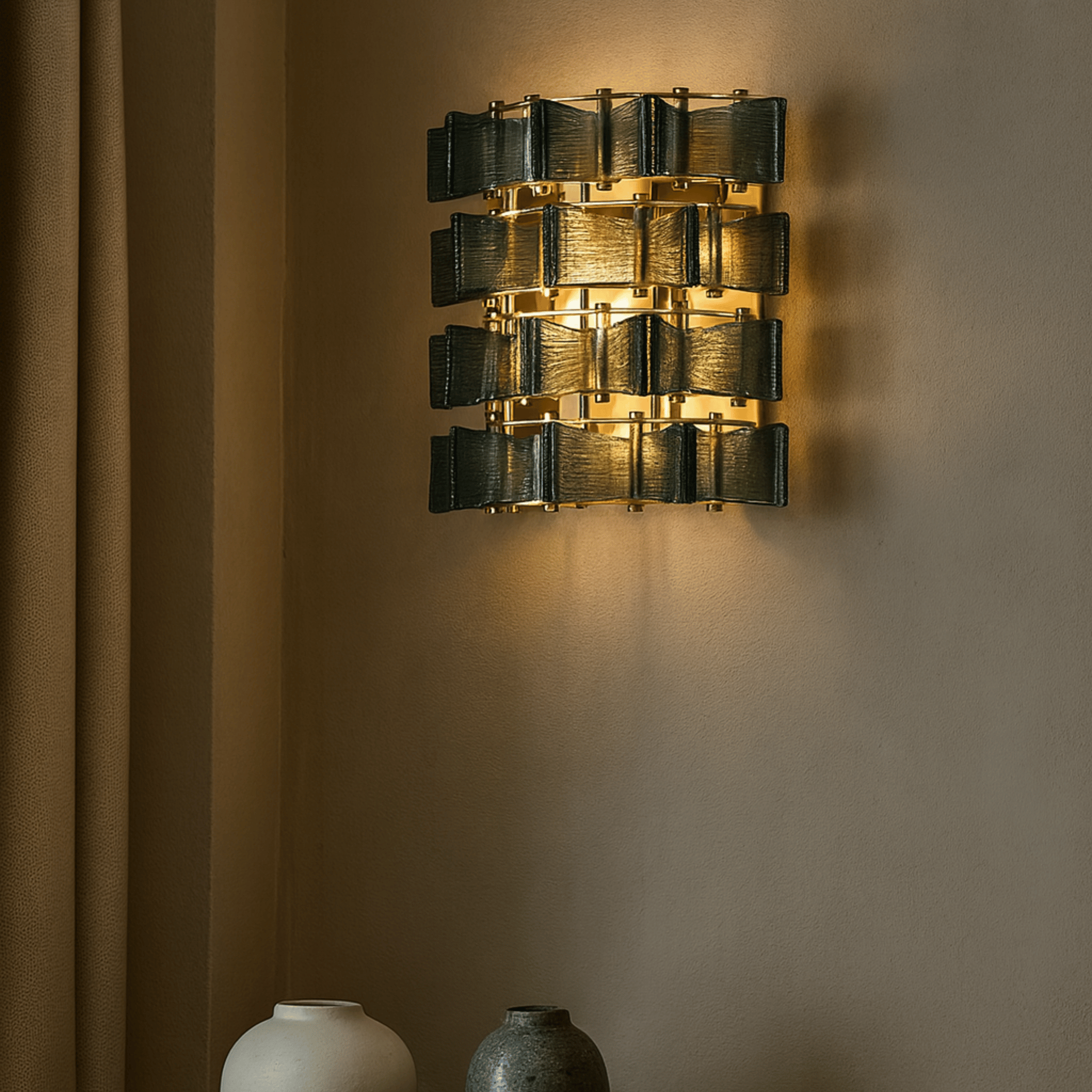 Art Deco Amber Glass Sconce — Nordic Design Skonne, Wall Light Fixtures, Glödra Stained
