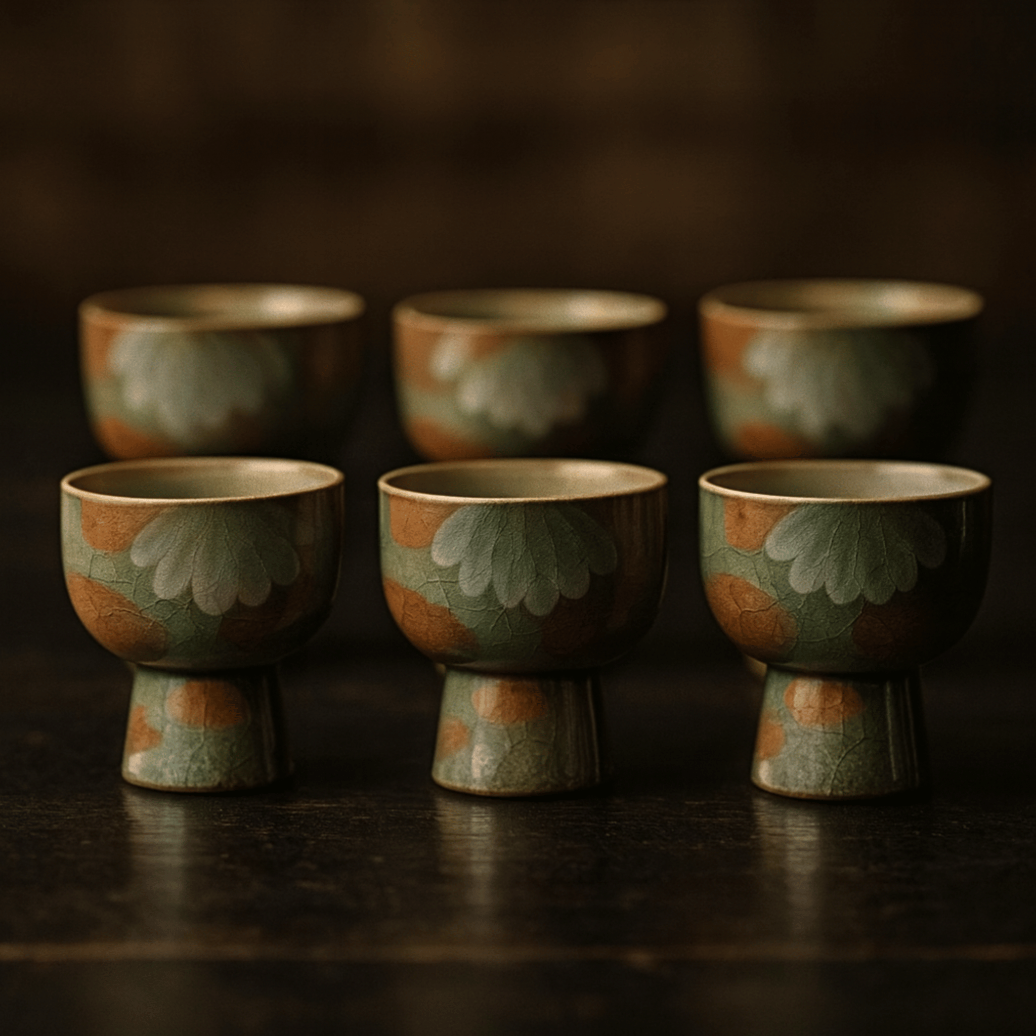 Glödra Artisan Ceramic Teacup Set for Tea Rituals, Harmony – Style B, Drinkware Sets, Hand-Painted Wabi-Sabi