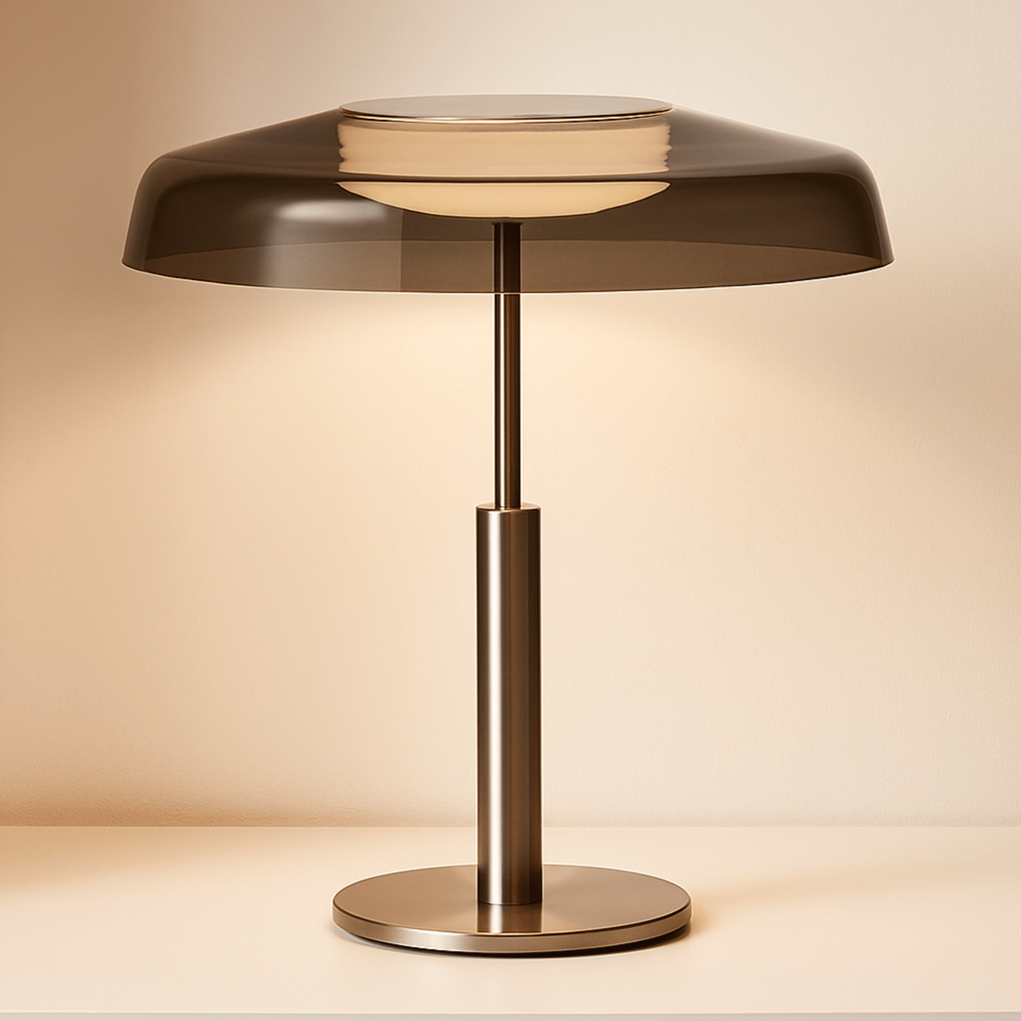 Glödra Decorative Glass Table Lamp with LED Light, Smokey Gray & Silver, Lamps, Modern Touch Control
