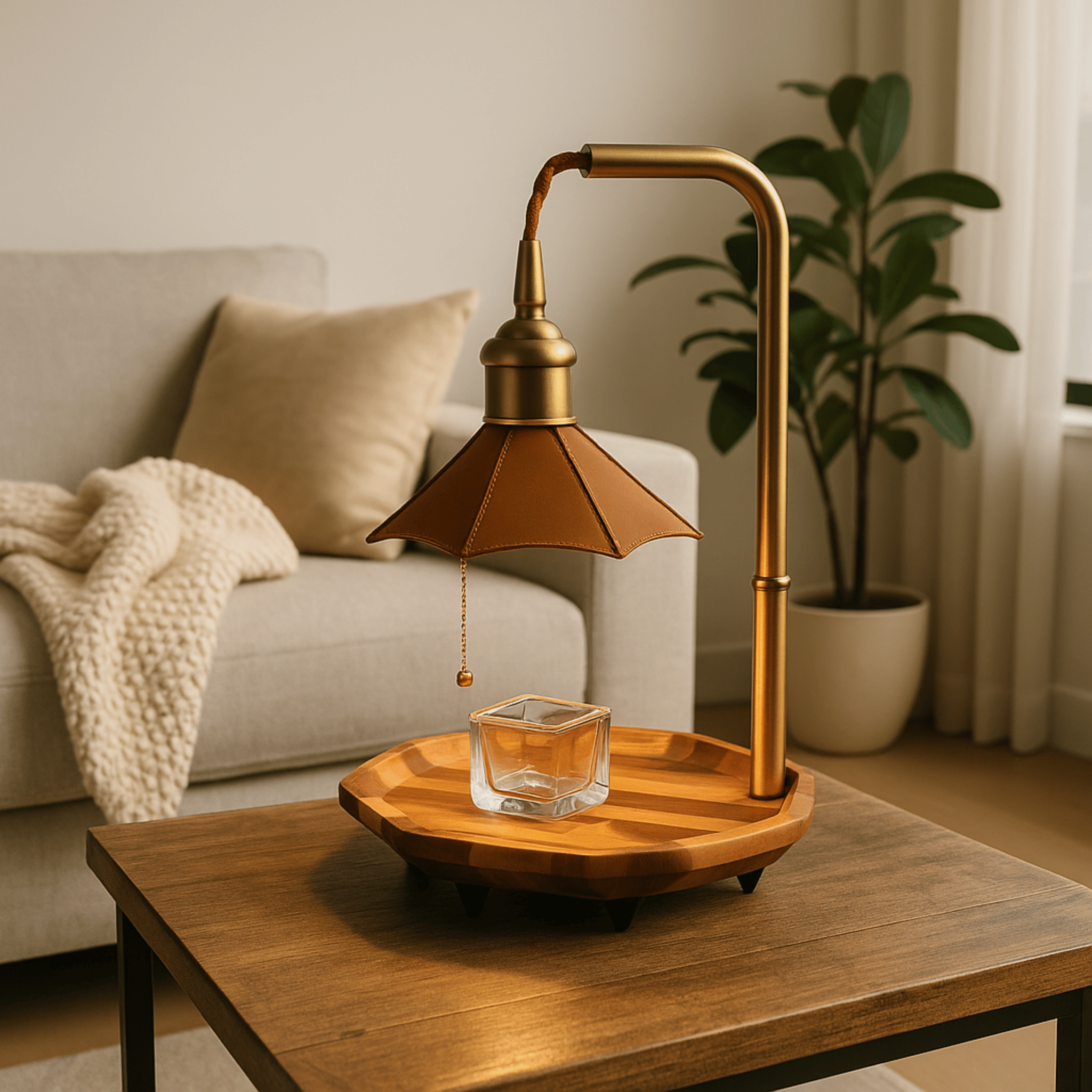 Glödra Wax Melt Lamp – Retro Flameless Candle Light, Table Lamps, Warmer in Metal and Wood
