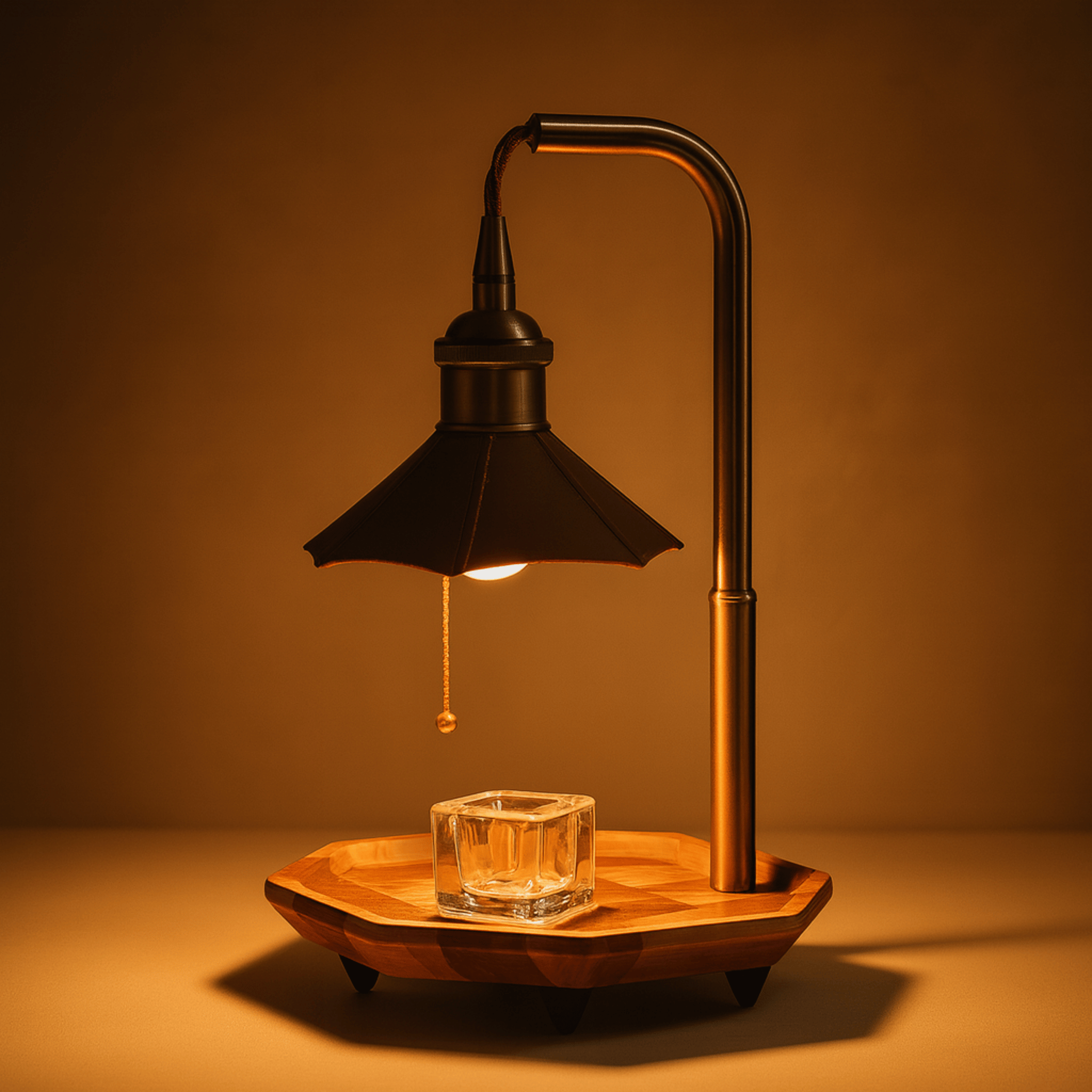 Glödra Wax Melt Lamp – Retro Flameless Candle Light, Table Lamps, Warmer in Metal and Wood