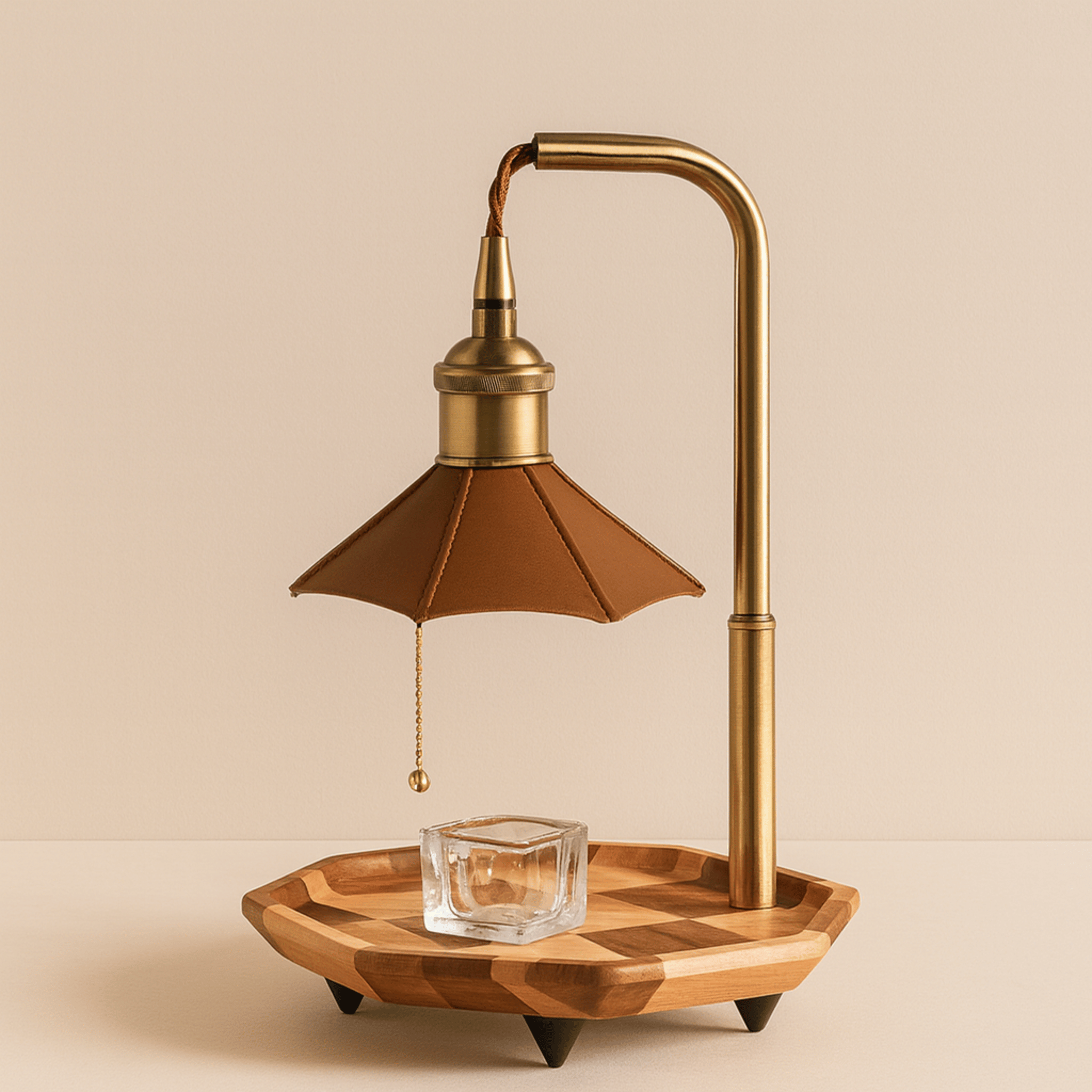 Glödra Wax Melt Lamp – Retro Flameless Candle Light, Brown, Table Lamps, Warmer in Metal and Wood