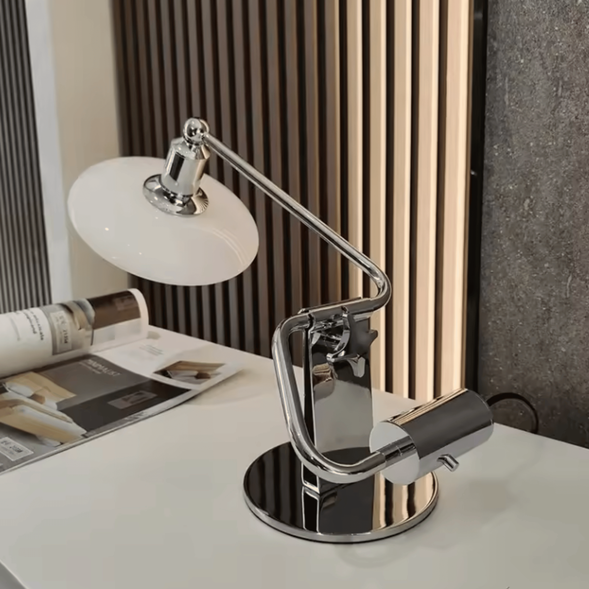 Glödva Chrome Table Lamp – Mid-Century Scandinavian, Lamps, Vintage Frosted Glass