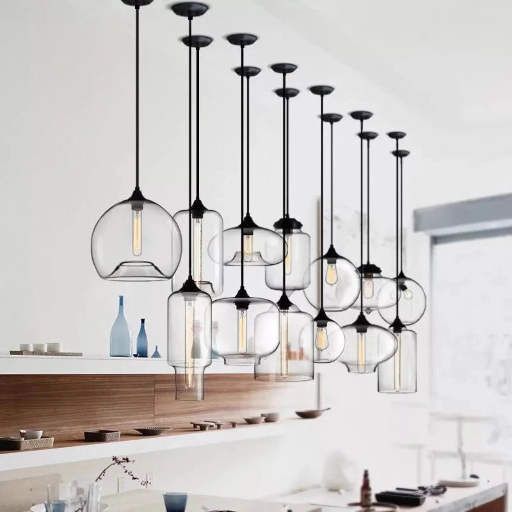 Glora Mouth-Blown Glass Pendant Light Scandinavian, Ceiling Fixtures, Artisan