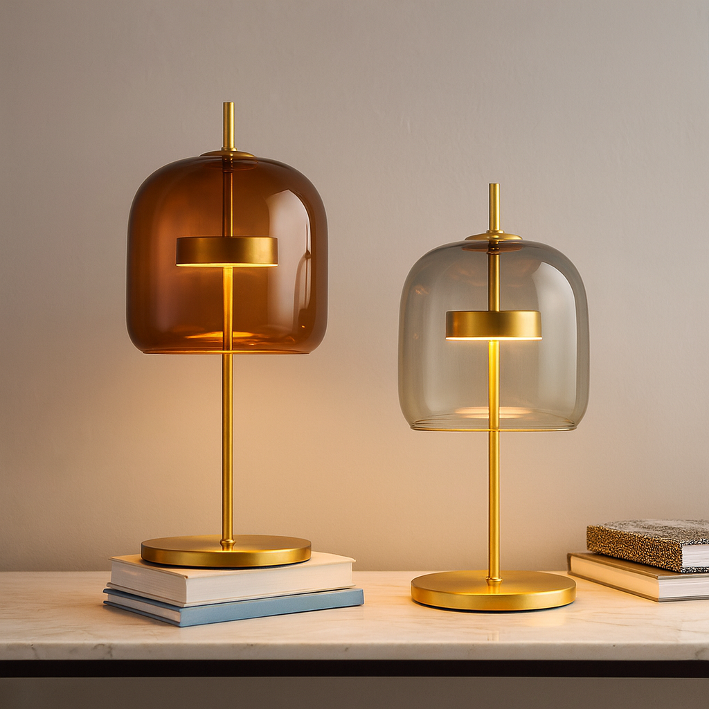Nordic Stained Glass Table Lamp with Gold Base, Lamps, Glora