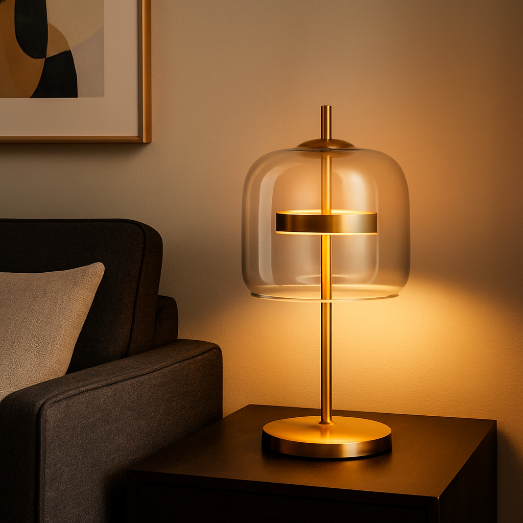 Nordic Stained Glass Table Lamp with Gold Base, Lamps, Glora