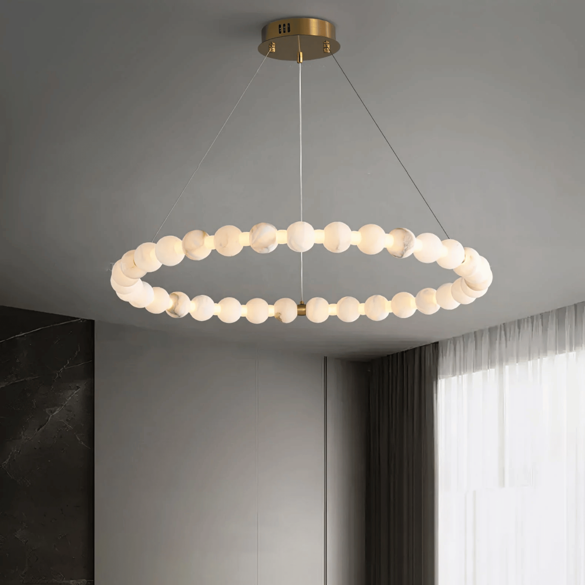 Glorin Alabaster Marble Halo Chandelier for Dining, Ceiling Light Fixtures, Ring