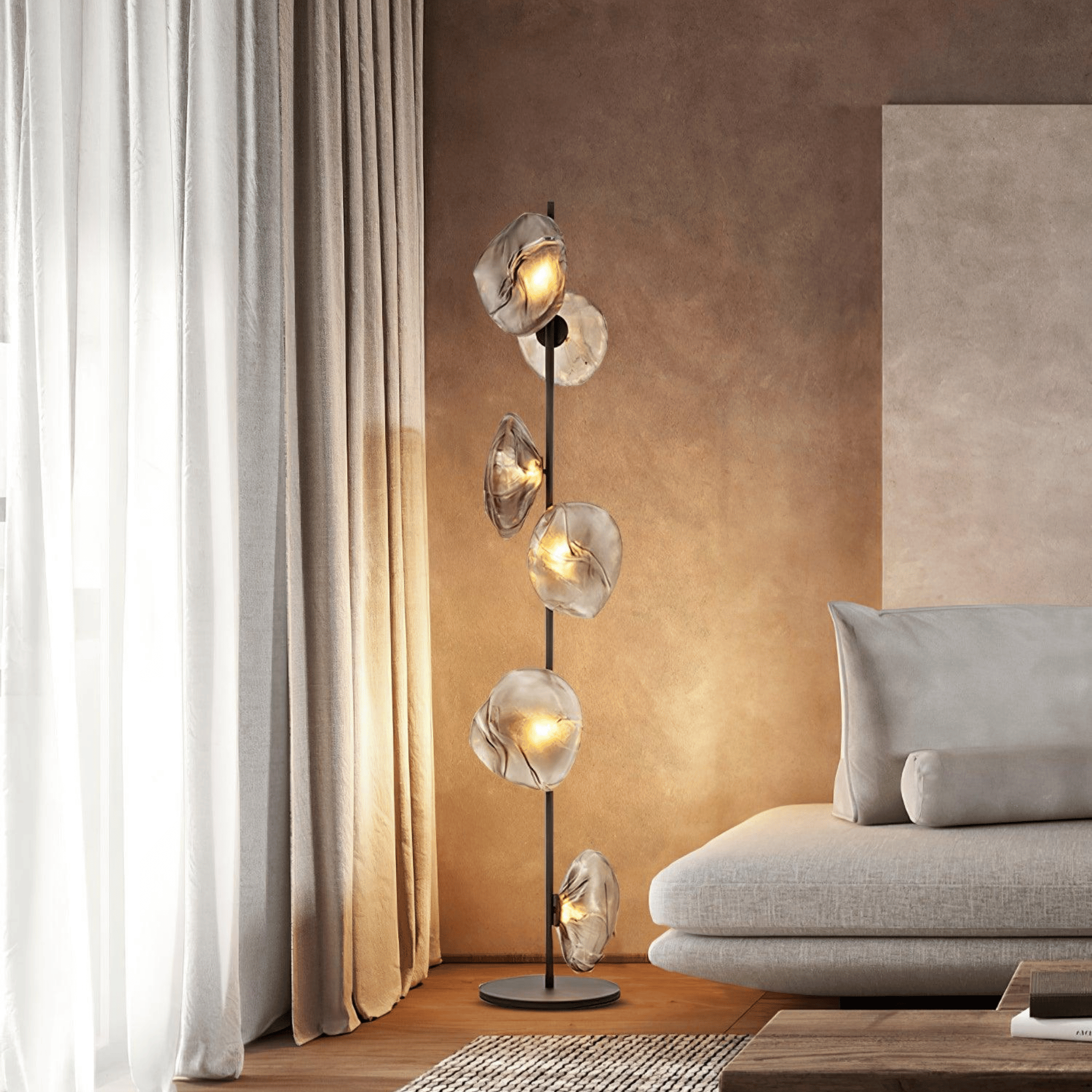 Glovar Artistic Glass Floor Lamp – Warm LED Light, Lamps, Sculptural for Living Room