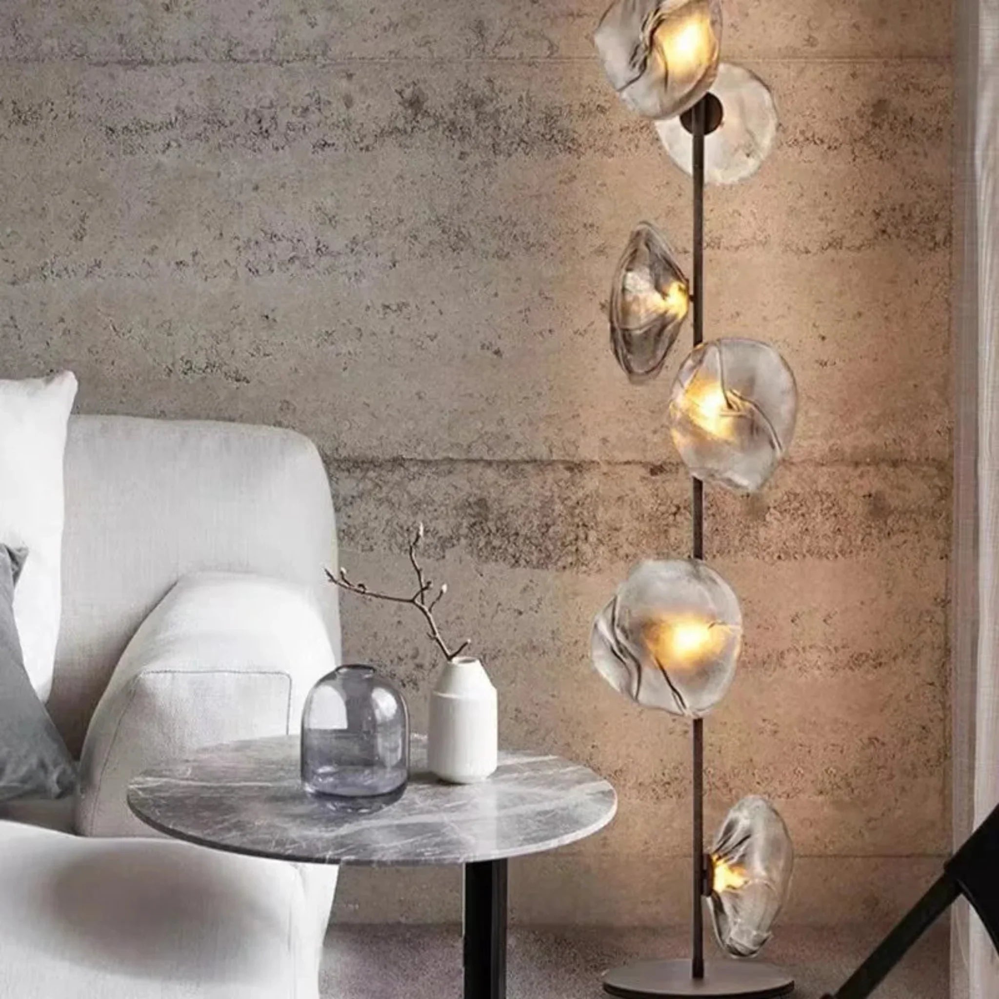 Glovar Artistic Glass Floor Lamp – Warm LED Light, Lamps, Sculptural for Living Room