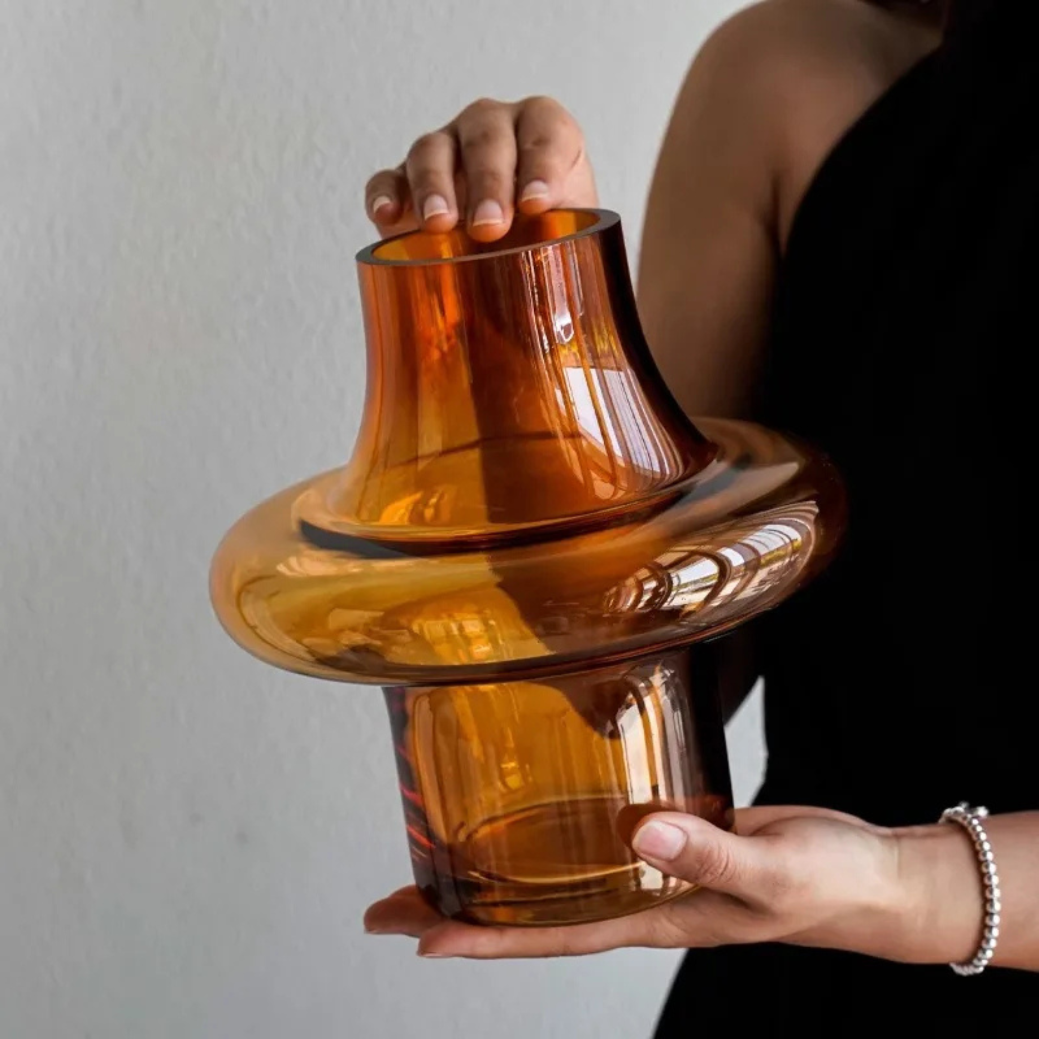 Glovik Amber Geometric Glass Vase for Modern Decor, Large, Vases, Sculptural