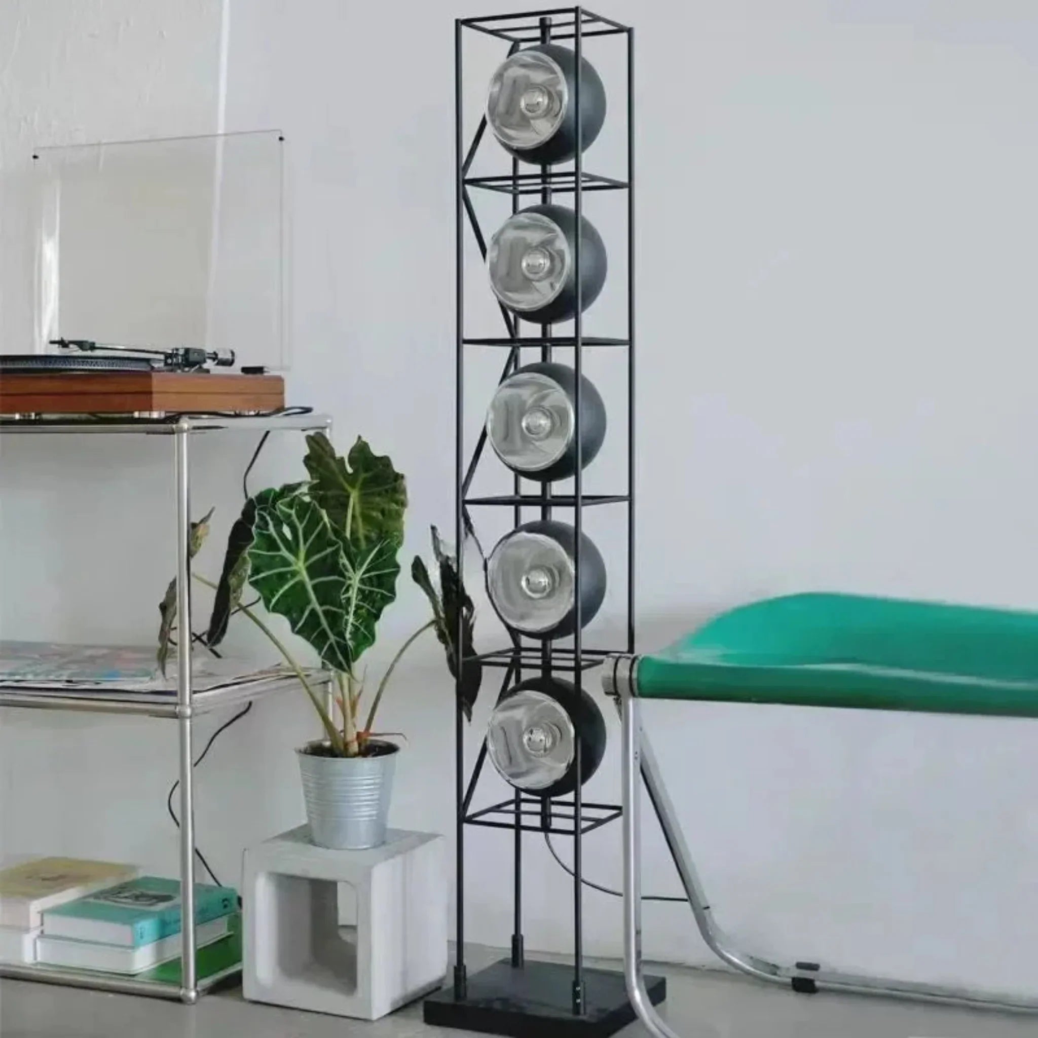 Grindlys Geometric Bauhaus Floor Lamp Chrome Black, Lamps, in Polished Metal