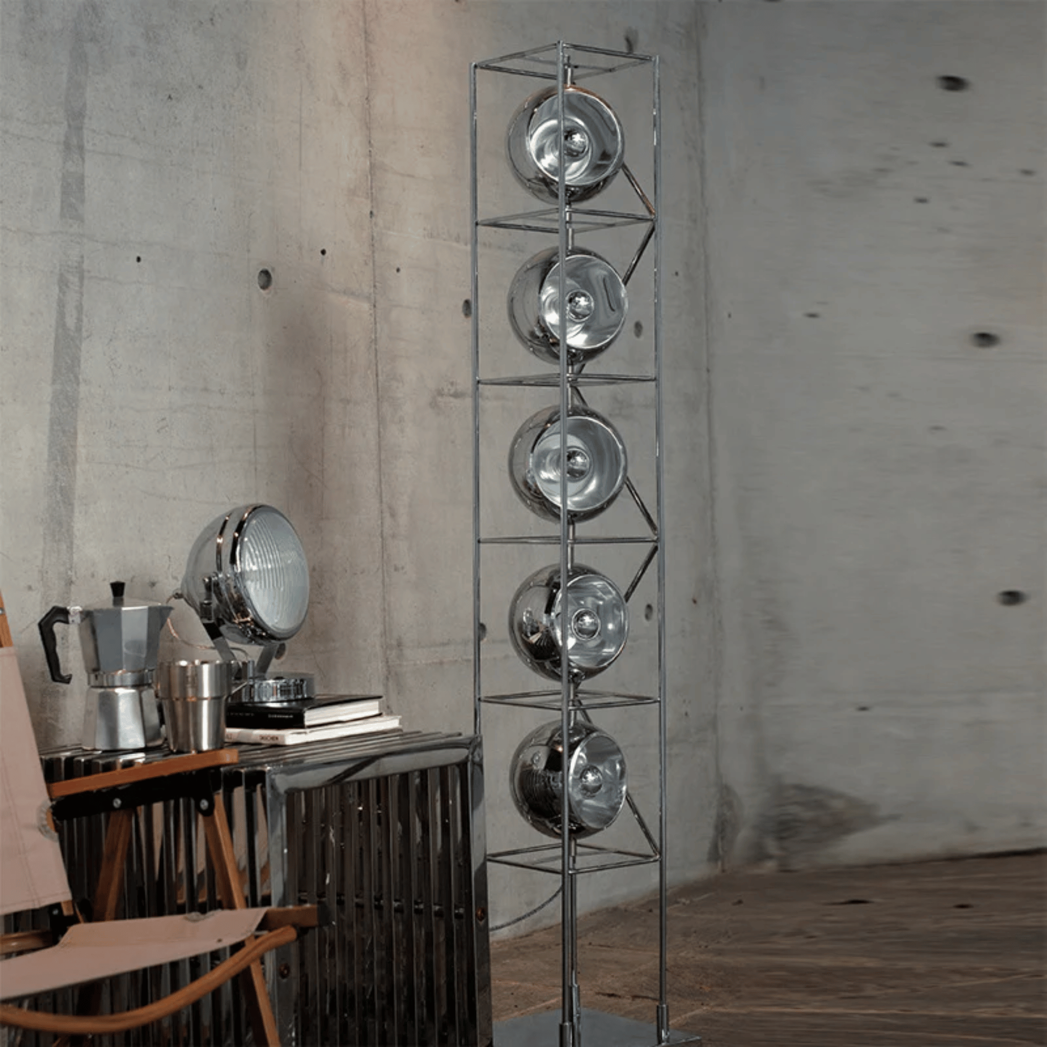Grindlys Geometric Bauhaus Floor Lamp Chrome Black, Lamps, in Polished Metal