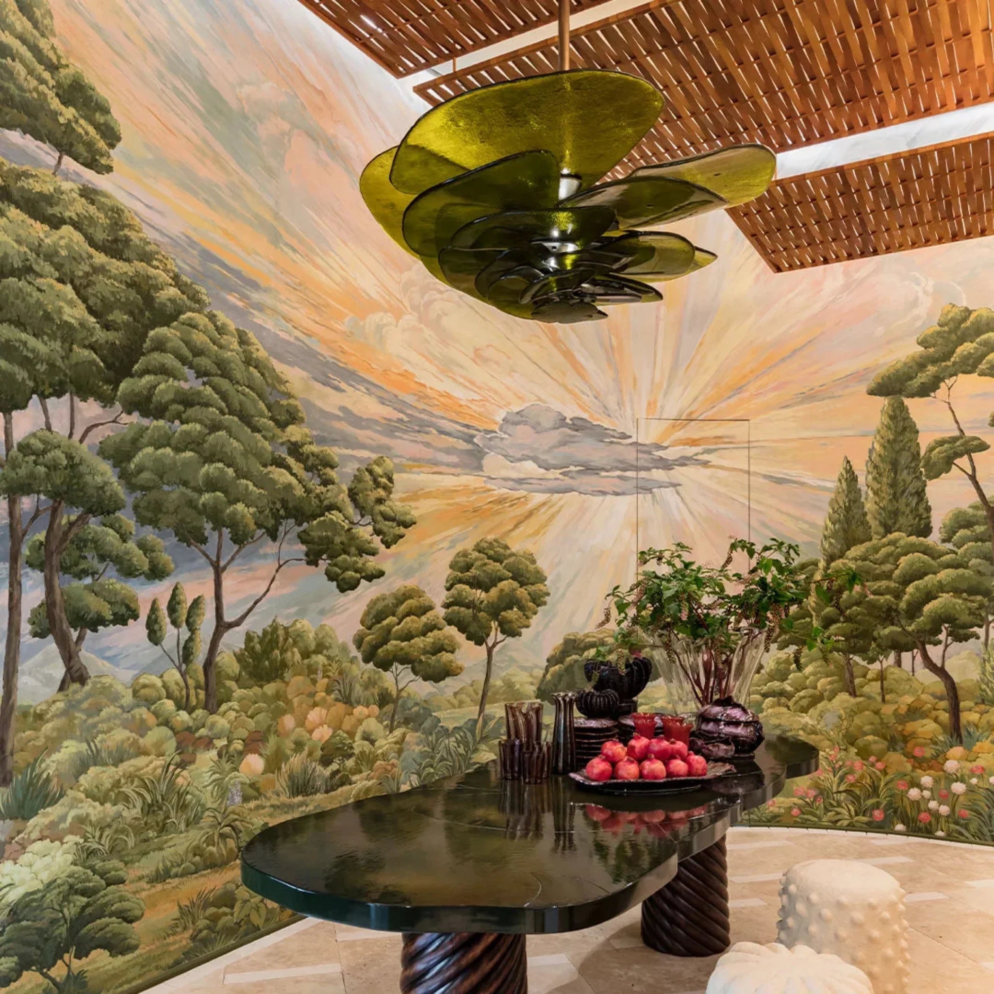 Green Glass Chandelier — Nordic Pendant by Skonne, Ceiling Light Fixtures, Grønja Stained