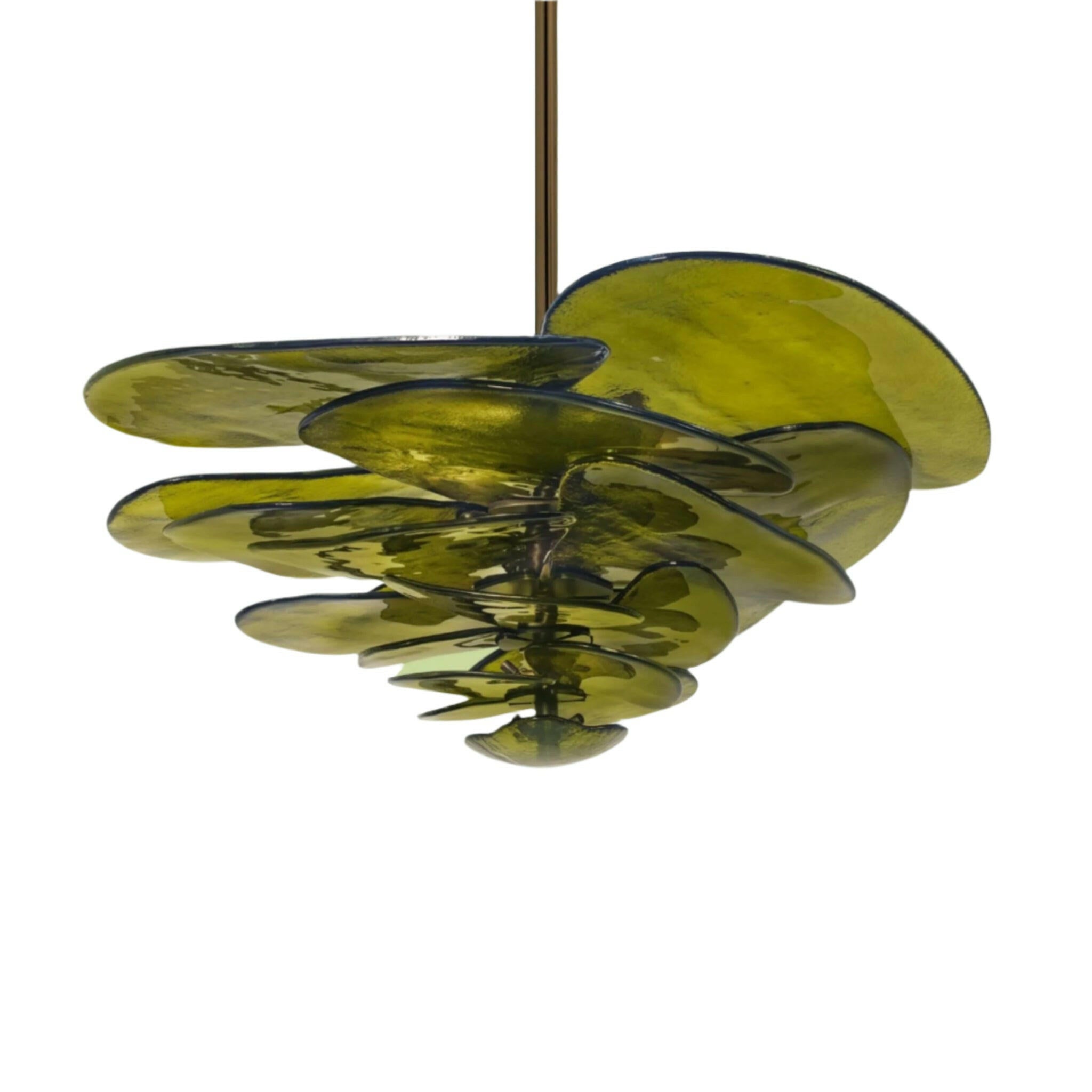 Green Glass Chandelier — Nordic Pendant by Skonne, Ceiling Light Fixtures, Grønja Stained