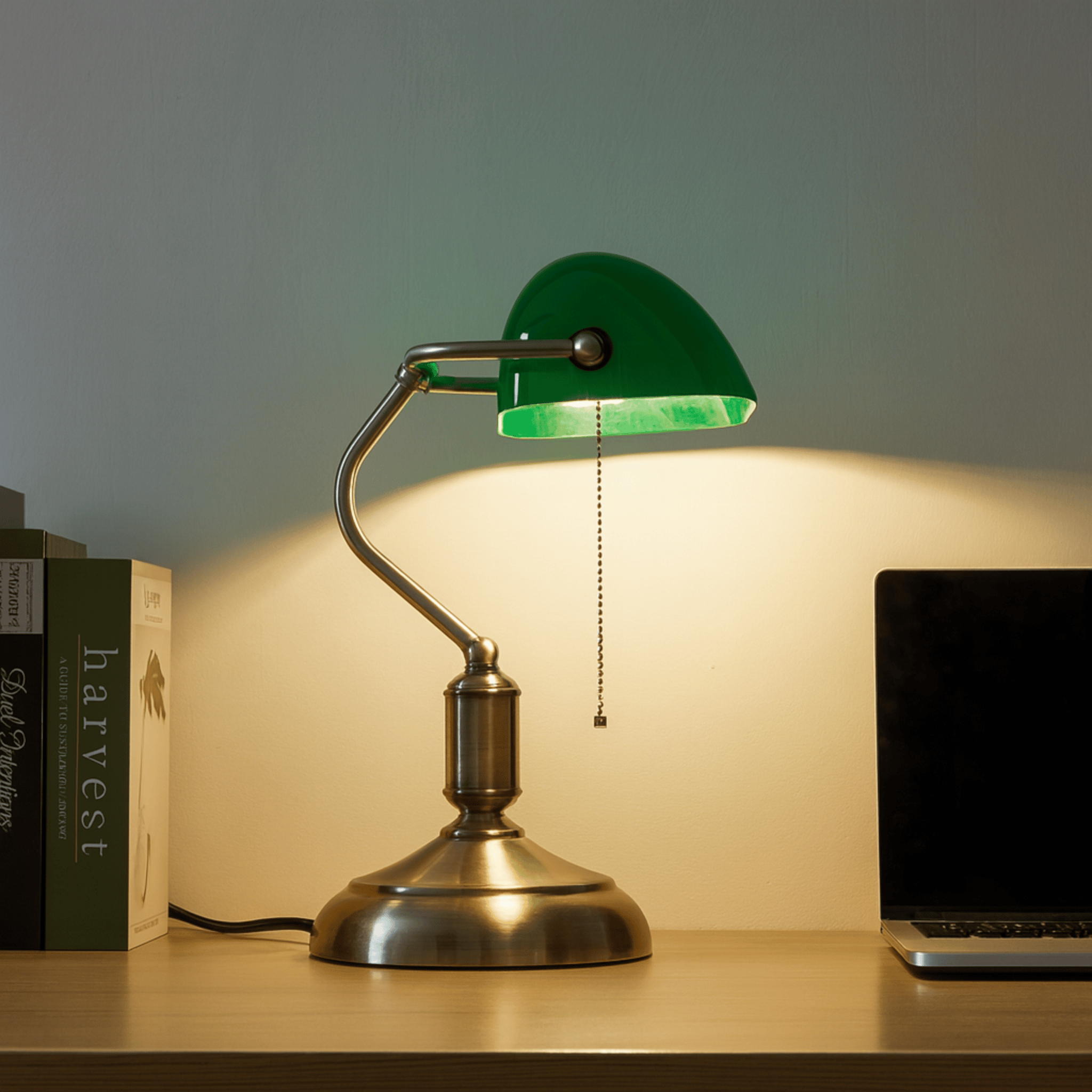 Grønlys LED Green Banker’s Desk Lamp Antique Brass, Table Lamps