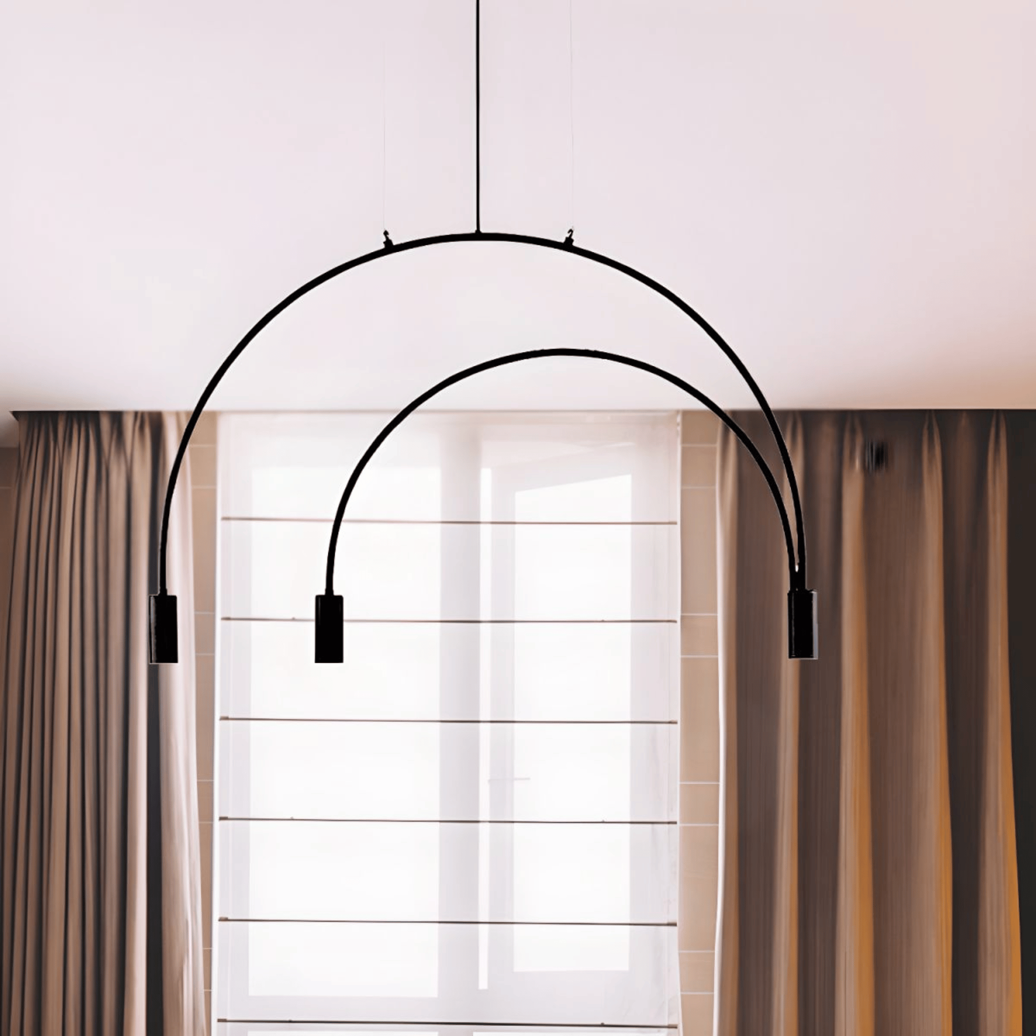 Halvbue Black Semi-Circle Triple Pendant for Dining, Ceiling Light Fixtures
