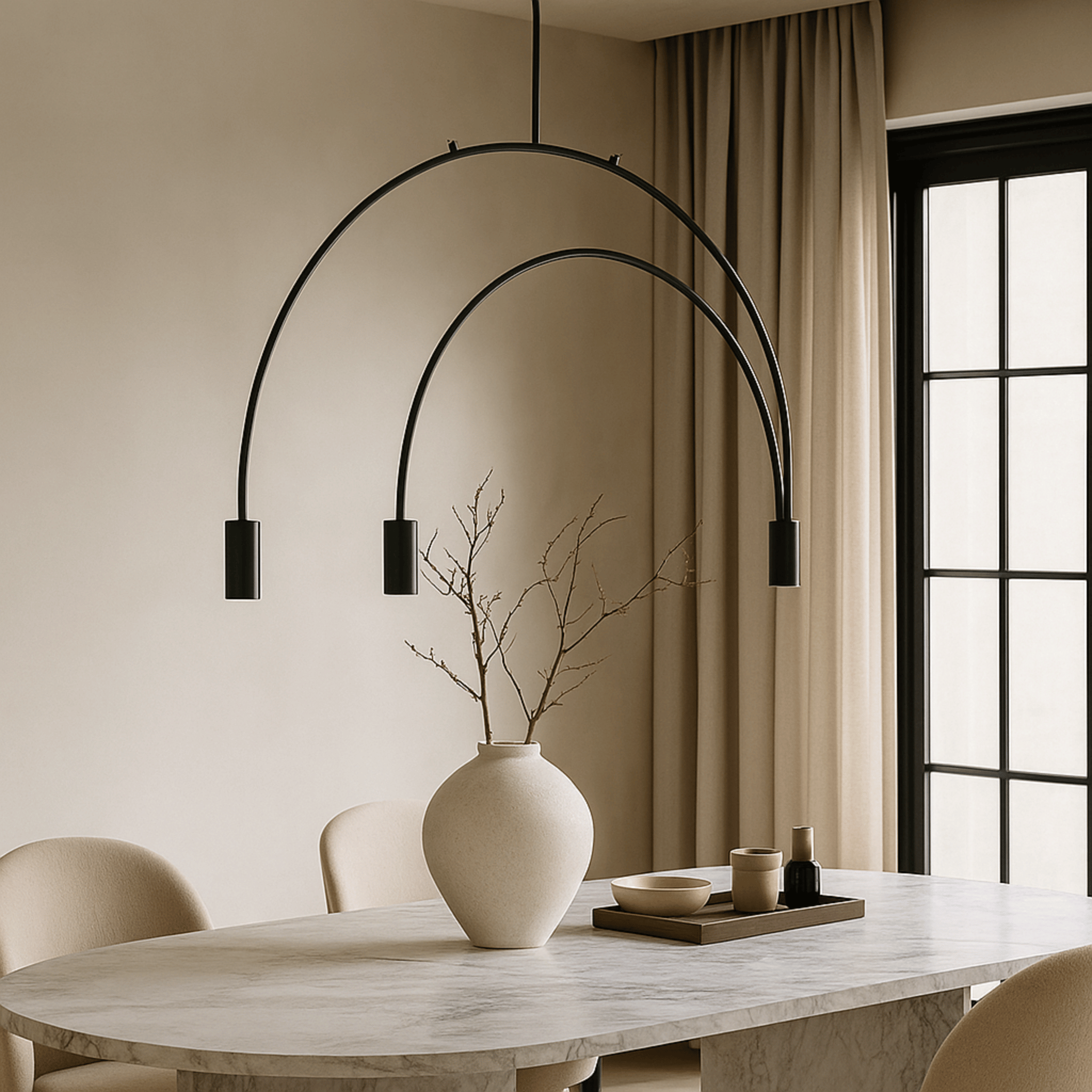 Halvbue Black Semi-Circle Triple Pendant for Dining, Ceiling Light Fixtures