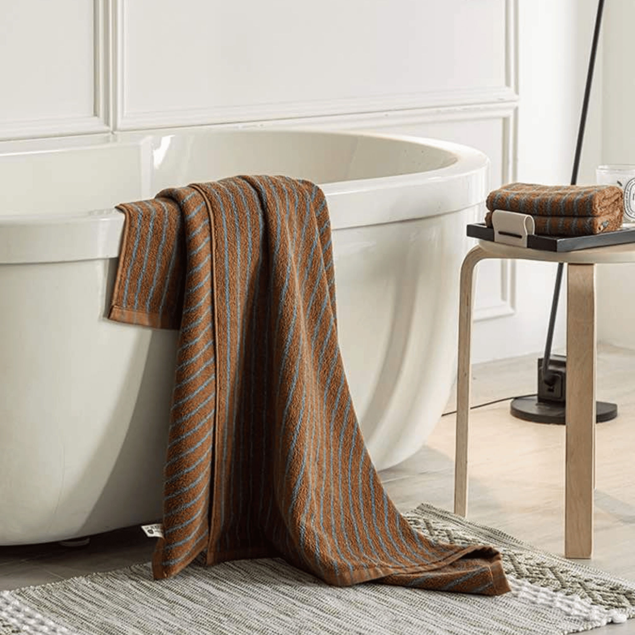 Halvmyr Retro Stripe Cotton Towel for Bathroom, Bath, Towels, Rust Combed