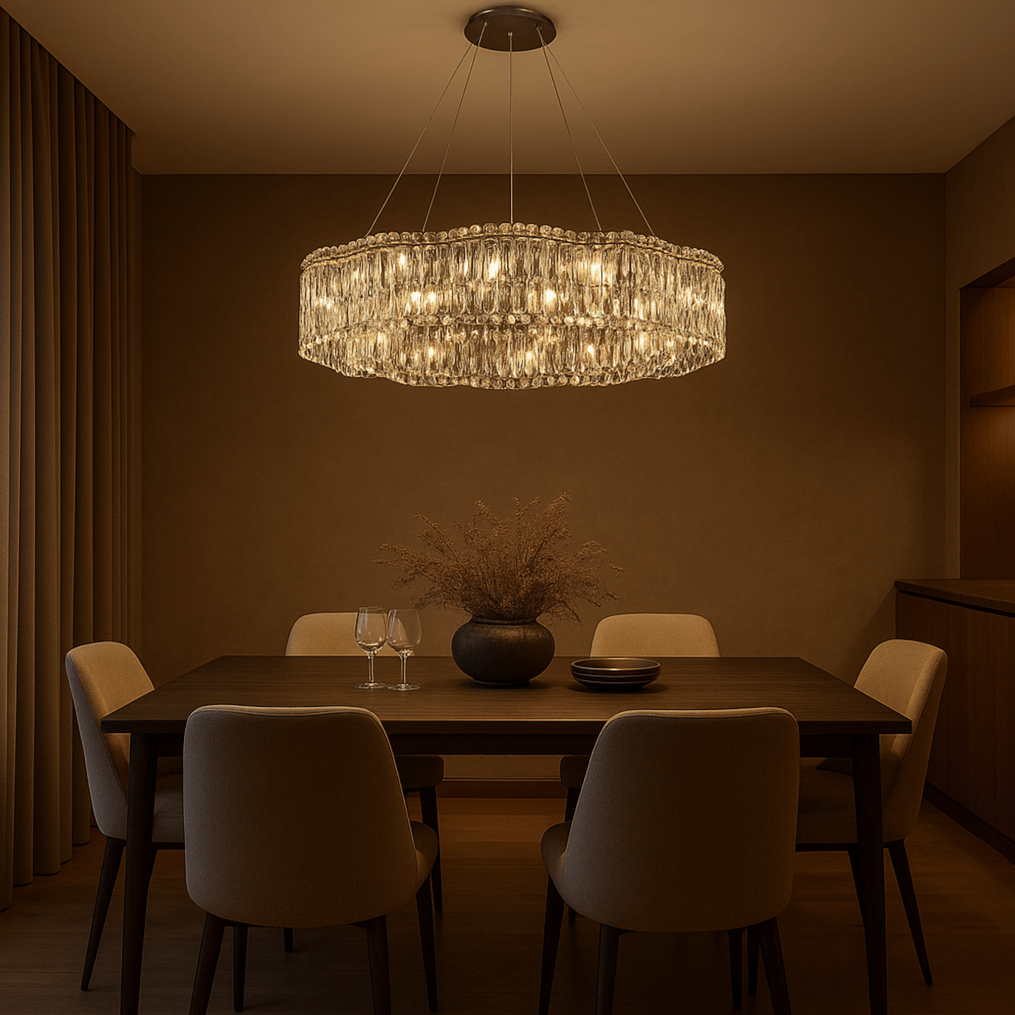 Halvring K9 Crystal Halo Chandelier for Dining Room, Small / Warm Light 3000K, Ceiling Fixtures, LED