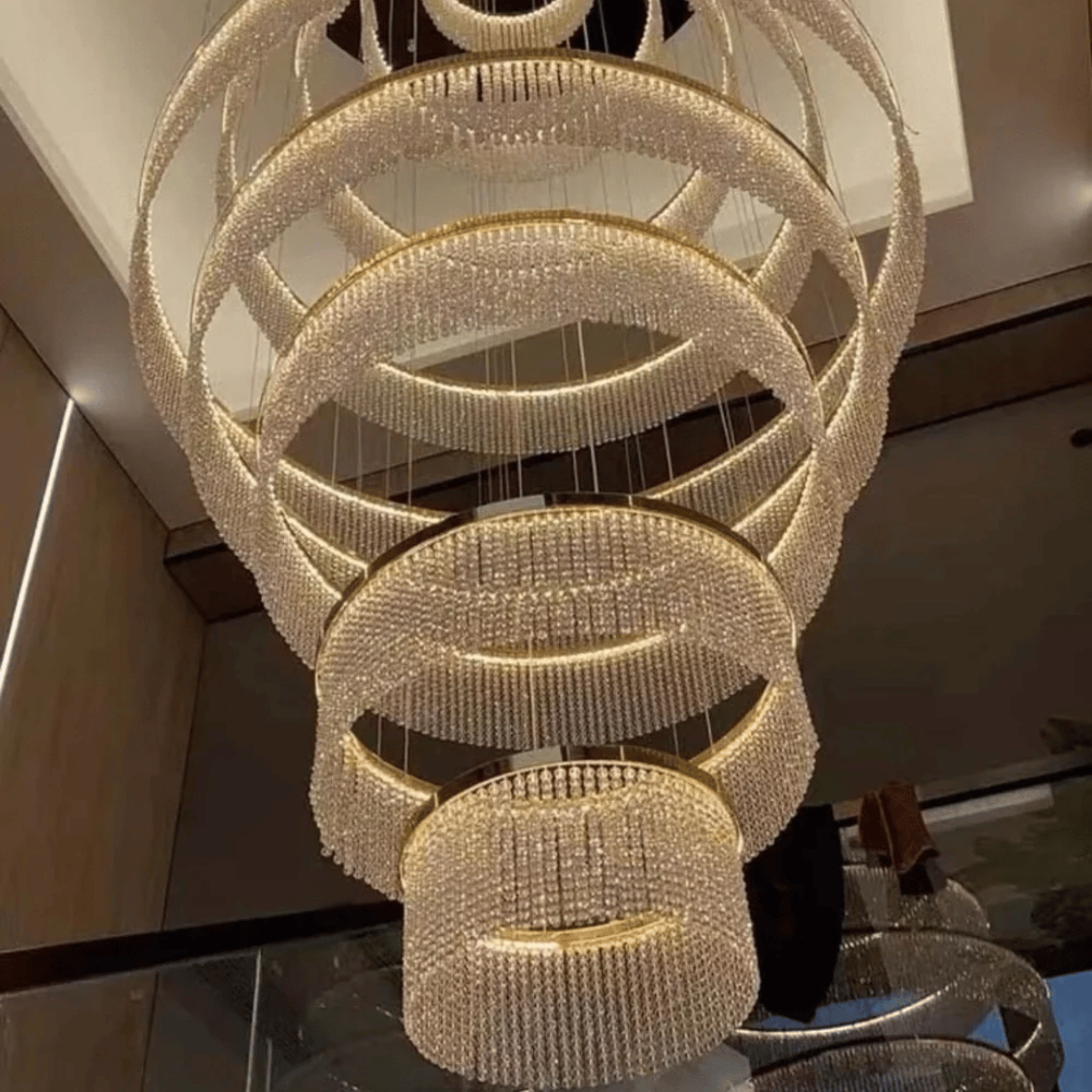 Luxury Crystal Chandelier for Staircase and Villas, Chandeliers, Klarvind Cascading Ring LED