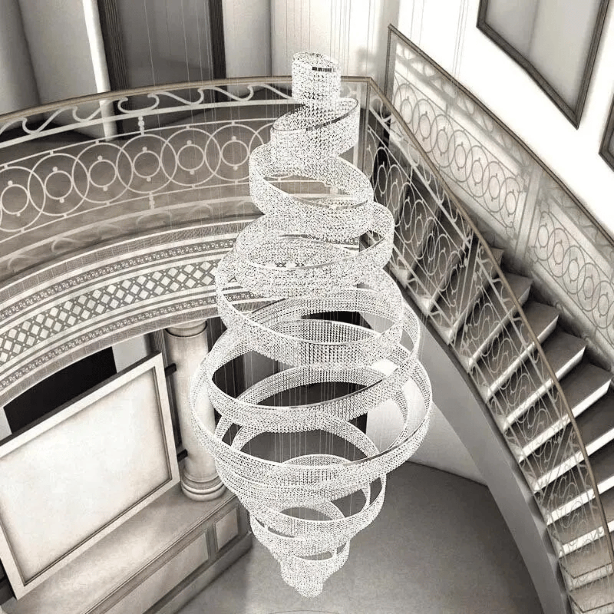 Luxury Crystal Chandelier for Staircase and Villas, Chandeliers, Klarvind Cascading Ring LED