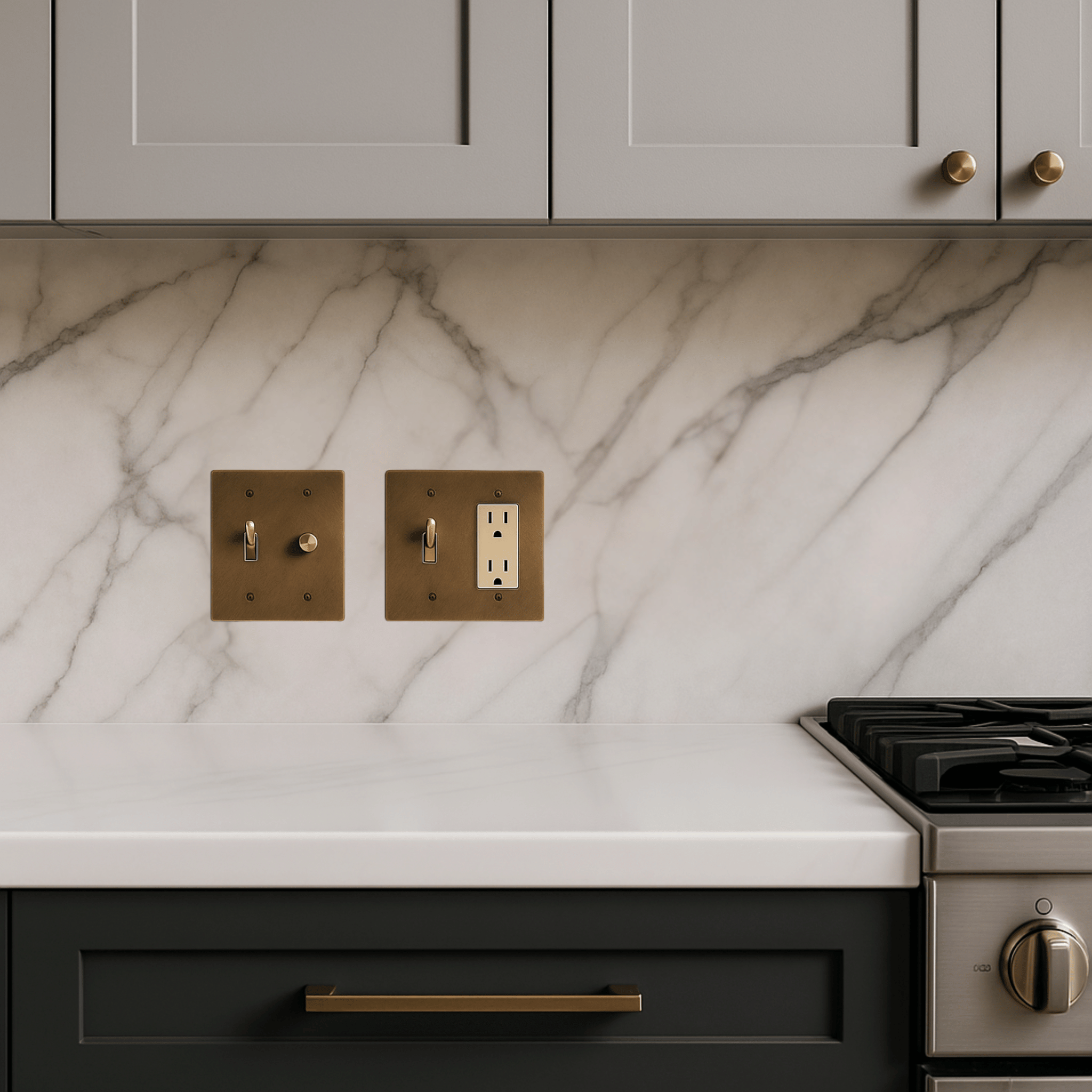 Knappa 2-Gang Brass Dimmer Toggle Wall Switch, Single-Pole Switches,