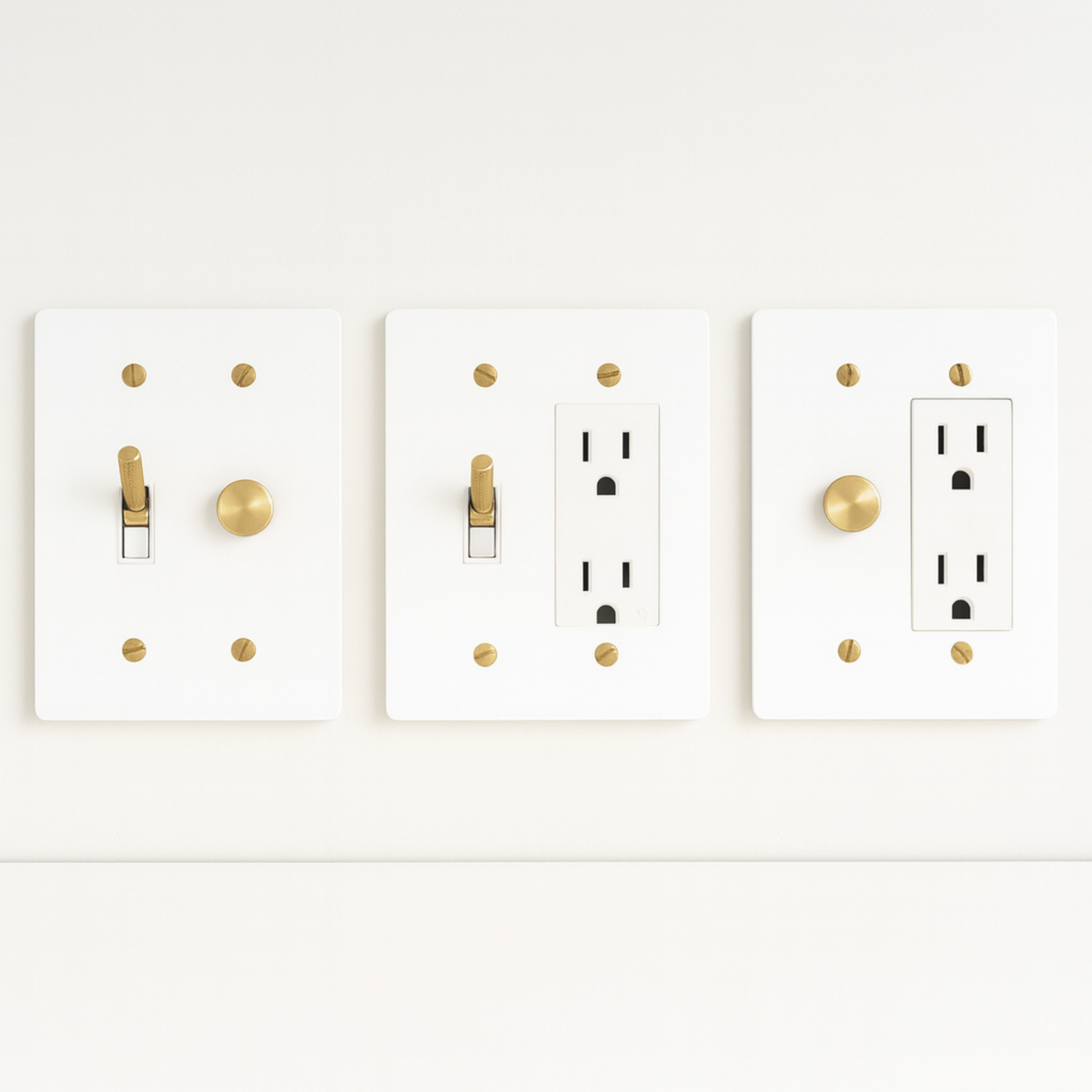 Knappa 2-Gang Brass Dimmer Toggle Wall Switch, White & Gold / 1TOGGLE 1SOCKET, Single-Pole Switches,