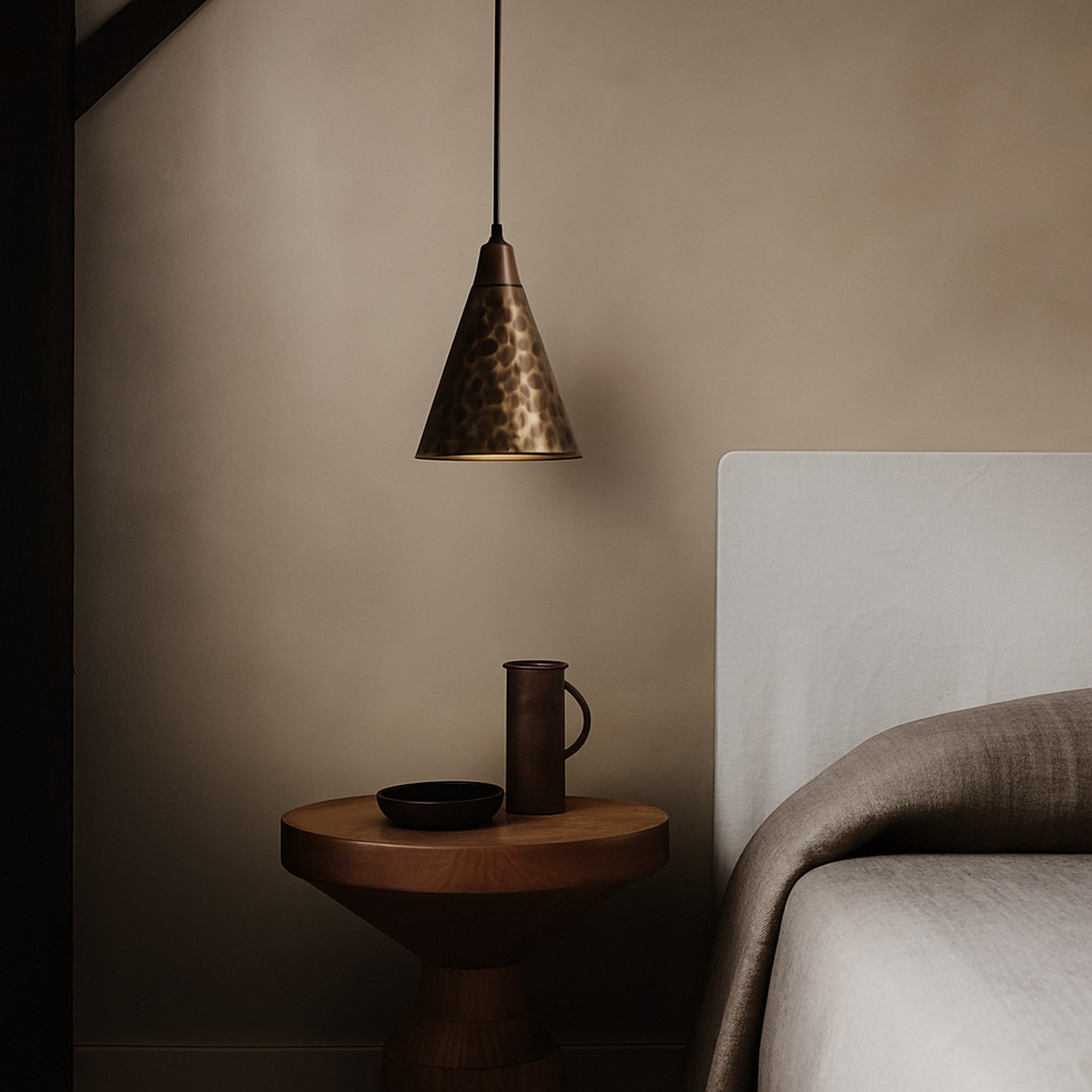 Nordic Copper Pendant Light Walnut Accent for Home, Ceiling Fixtures, Kobbra with Detail