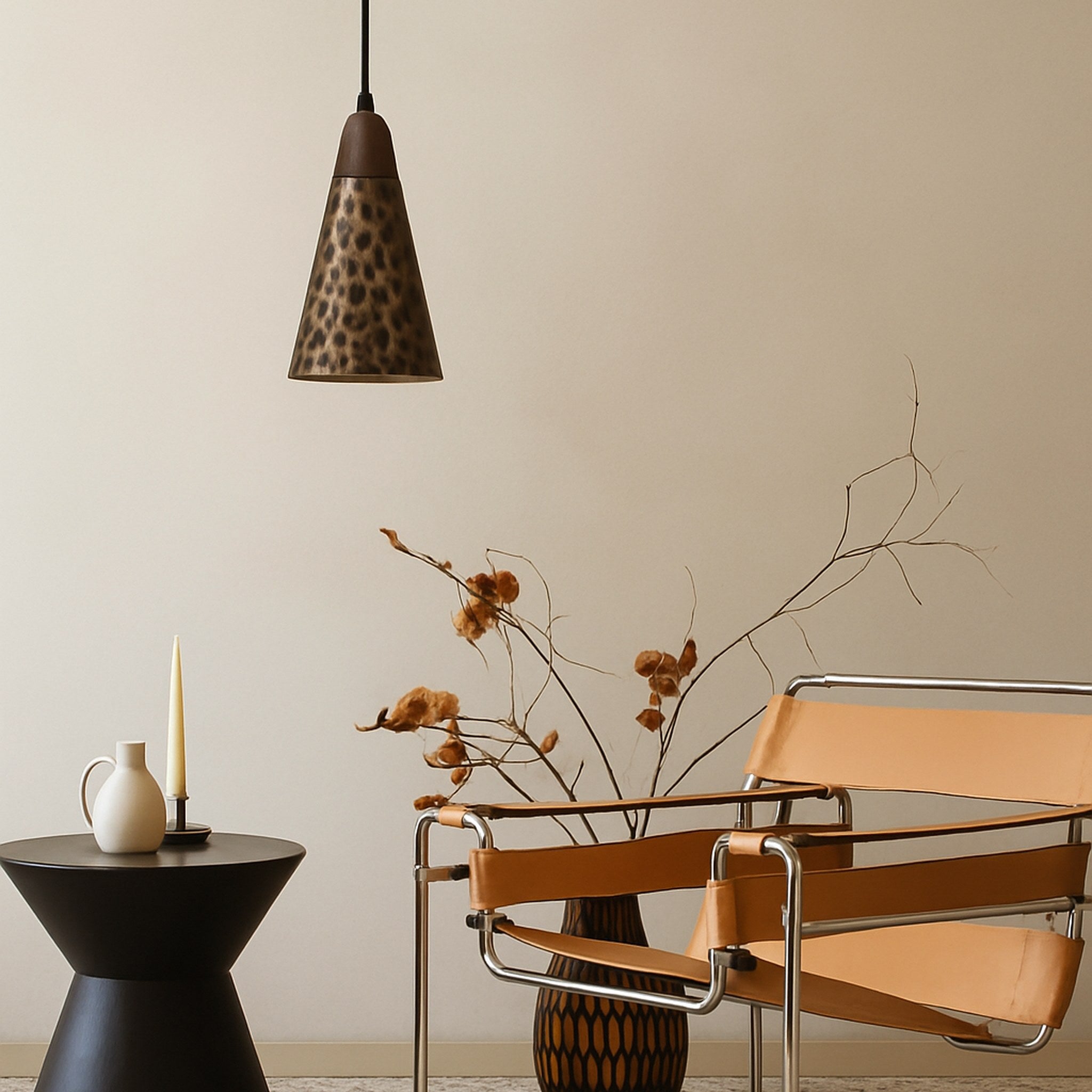 Nordic Copper Pendant Light Walnut Accent for Home, Ceiling Fixtures, Kobbra with Detail