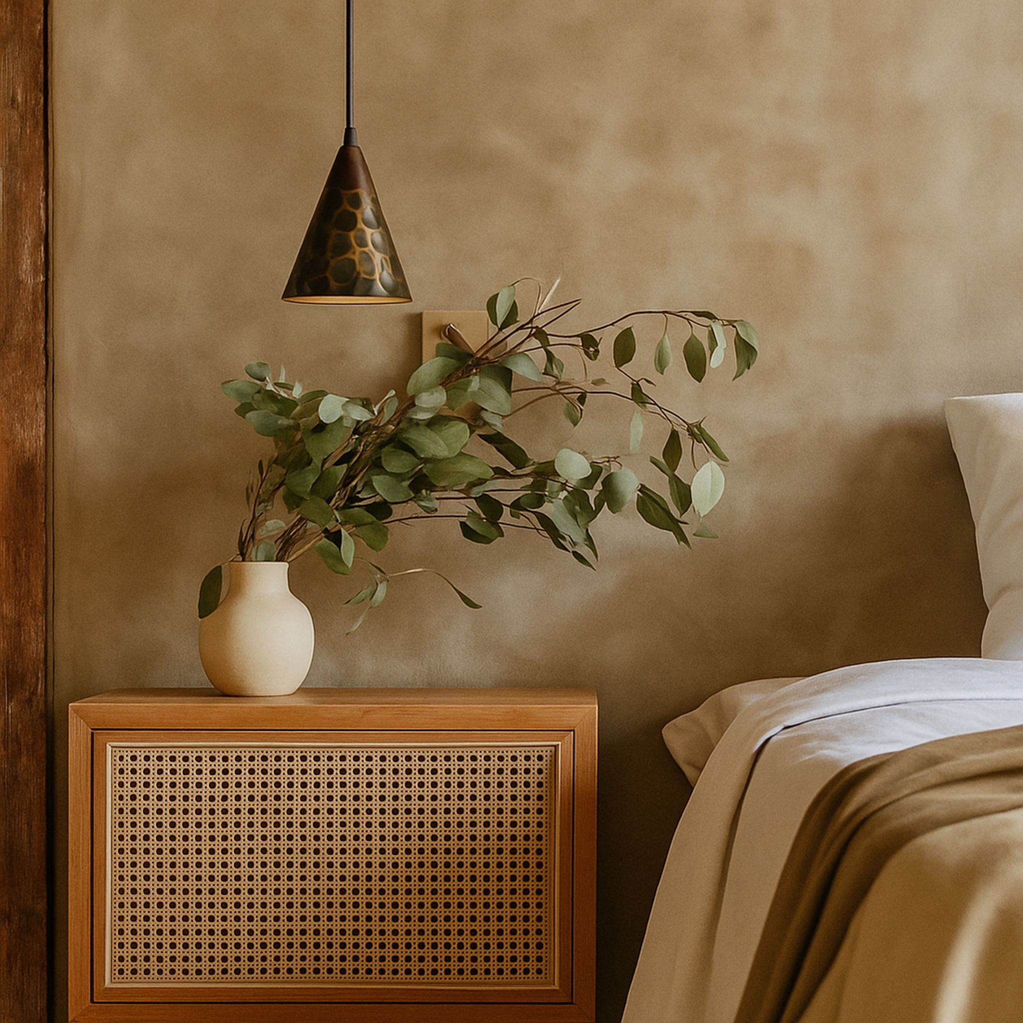 Nordic Copper Pendant Light Walnut Accent for Home, Ceiling Fixtures, Kobbra with Detail