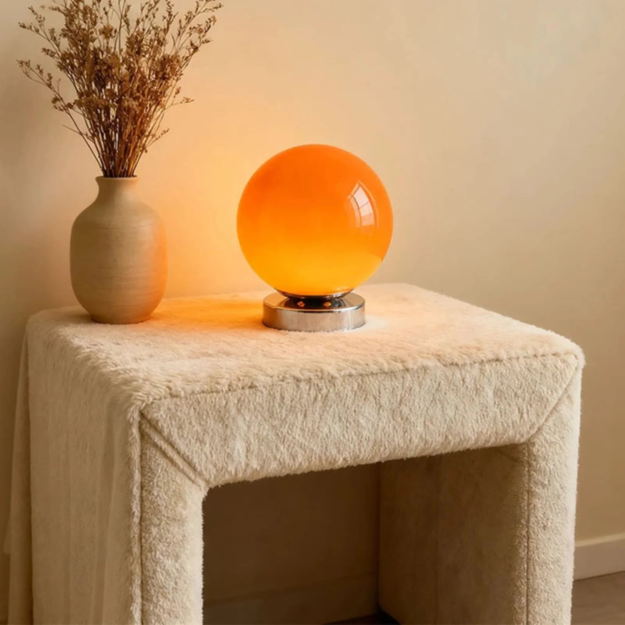 Kula Dimmable Glass Bedside Table Lamp – LED Touch, Orange, Lamps, Vintage