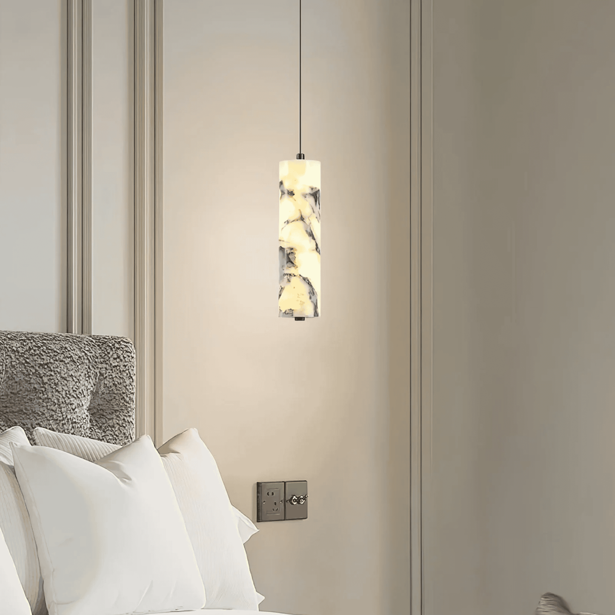Black Natural Stone Pendant Light – Nordic Style, Ceiling Fixtures, Kvart Cylinder