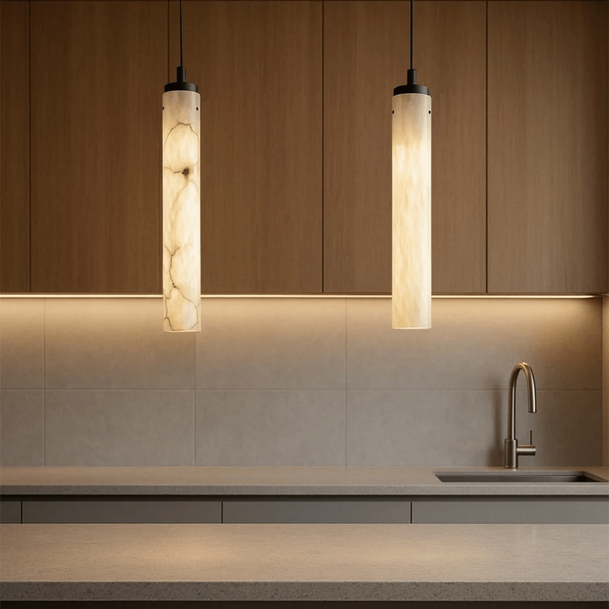 Black Natural Stone Pendant Light – Nordic Style, Warm White, Ceiling Fixtures, Kvart Cylinder