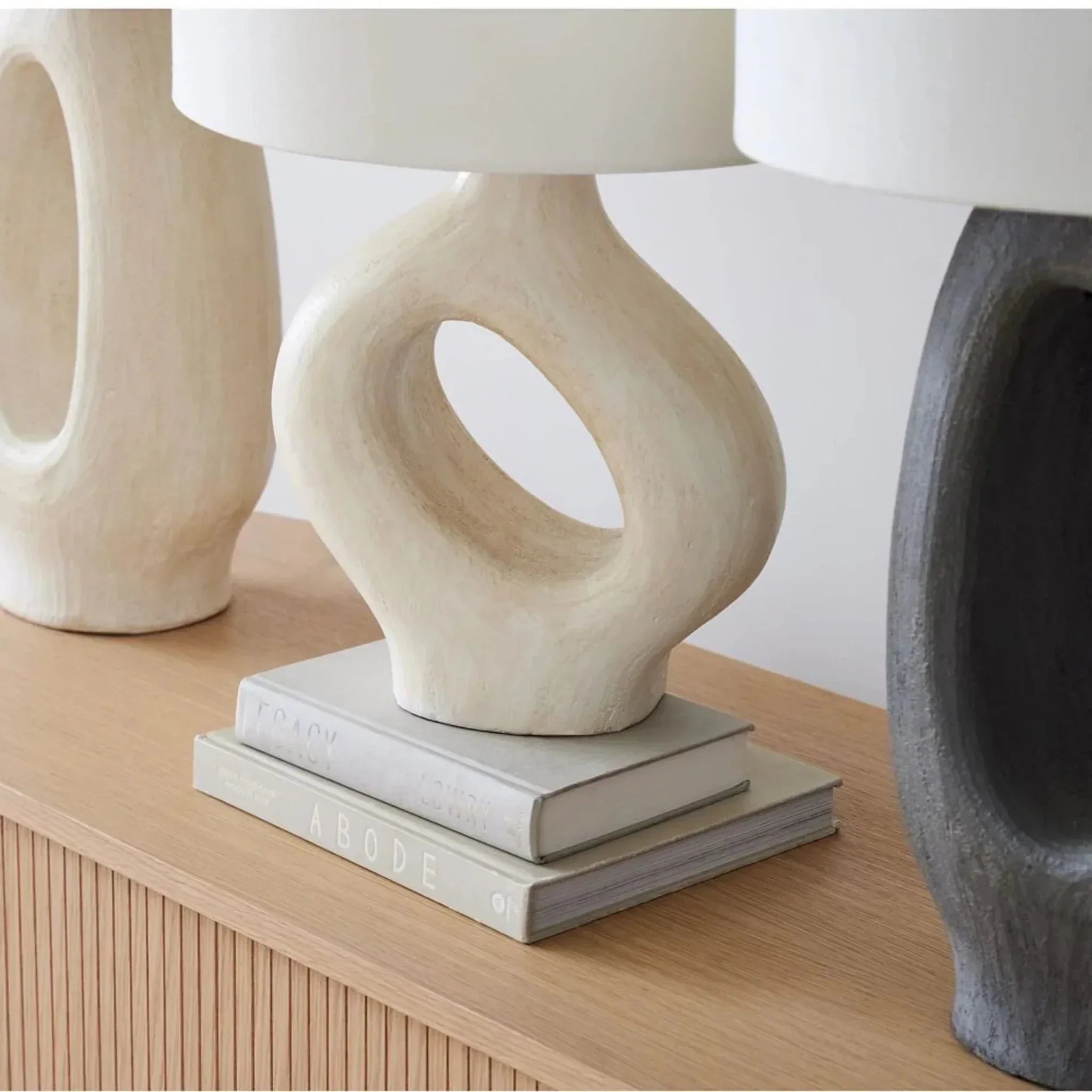 Kvela Resin Table Lamp with Linen Shade, Lamps, Sculptural Nordic Glow