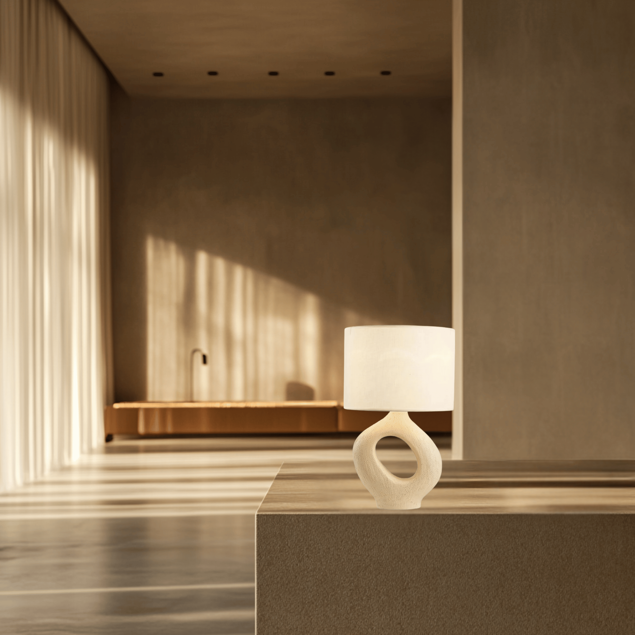Kvela Resin Table Lamp with Linen Shade, Lamps, Sculptural Nordic Glow