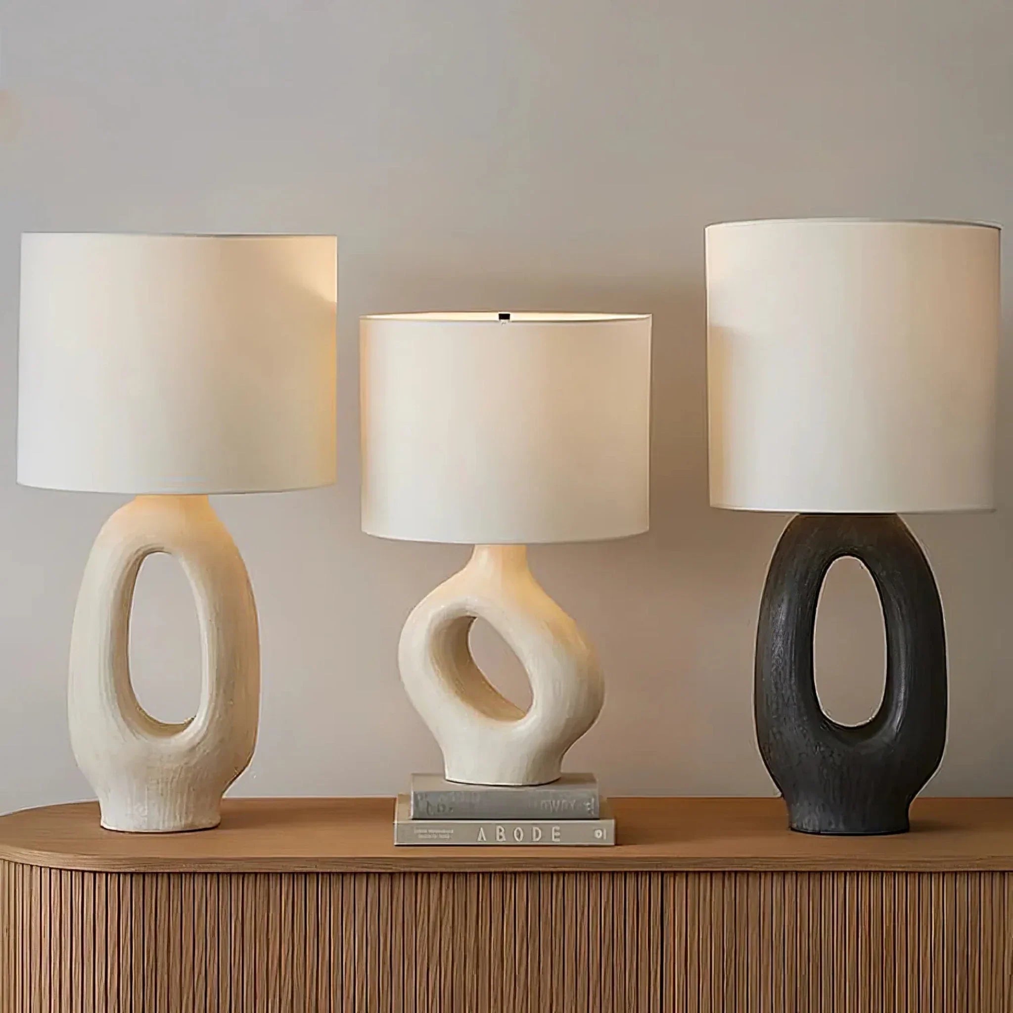 Kvela Resin Table Lamp with Linen Shade, Lamps, Sculptural Nordic Glow