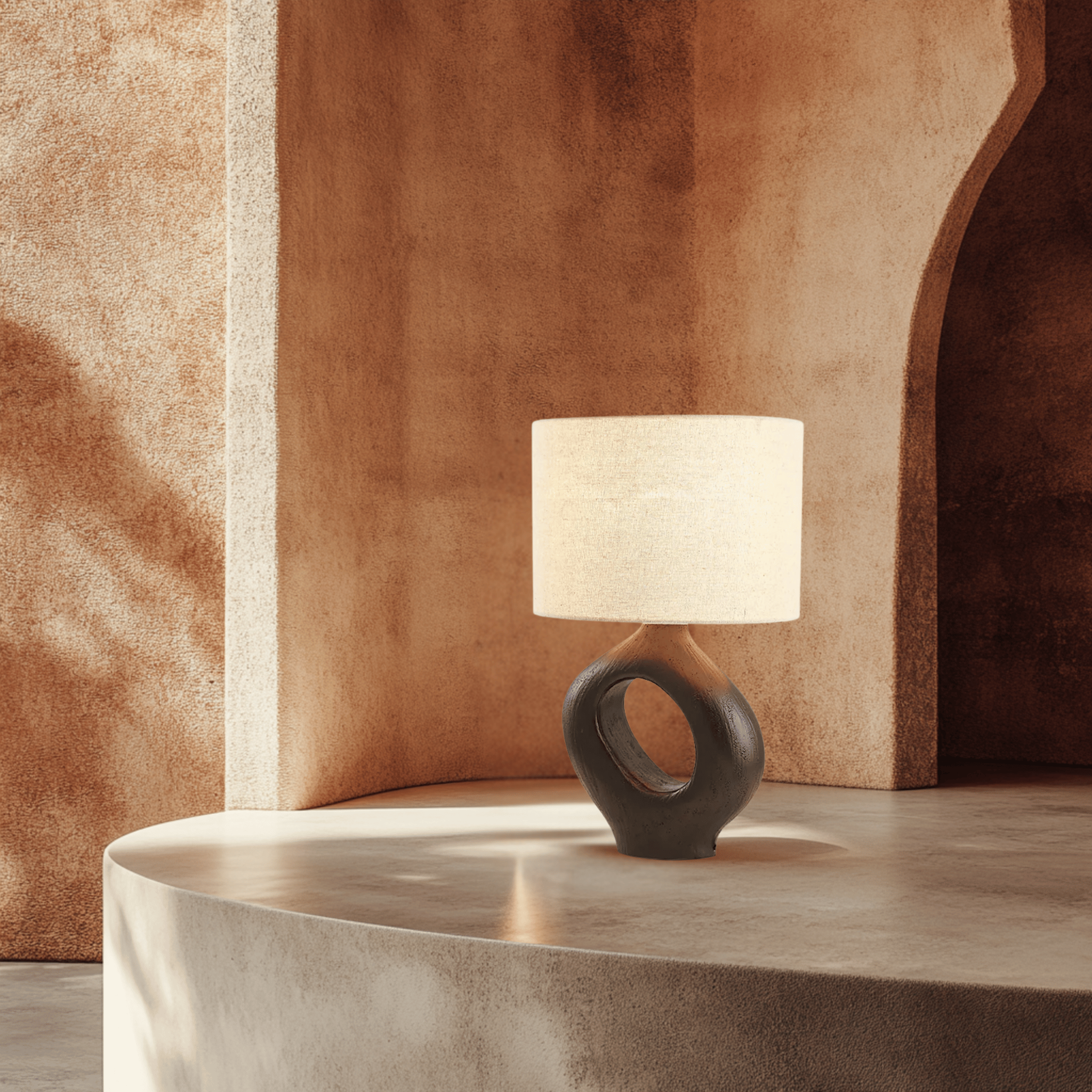 Kvela Resin Table Lamp with Linen Shade, Lamps, Sculptural Nordic Glow