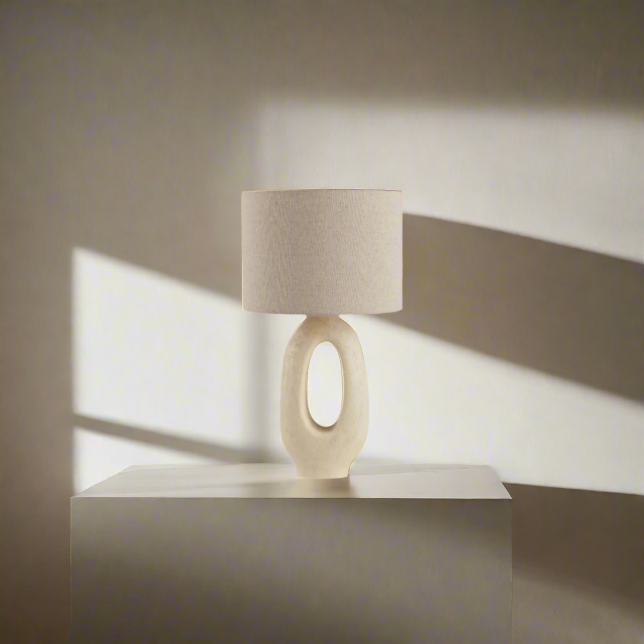 Kvela Resin Table Lamp with Linen Shade, Black / White / Large, Lamps, Sculptural Nordic Glow