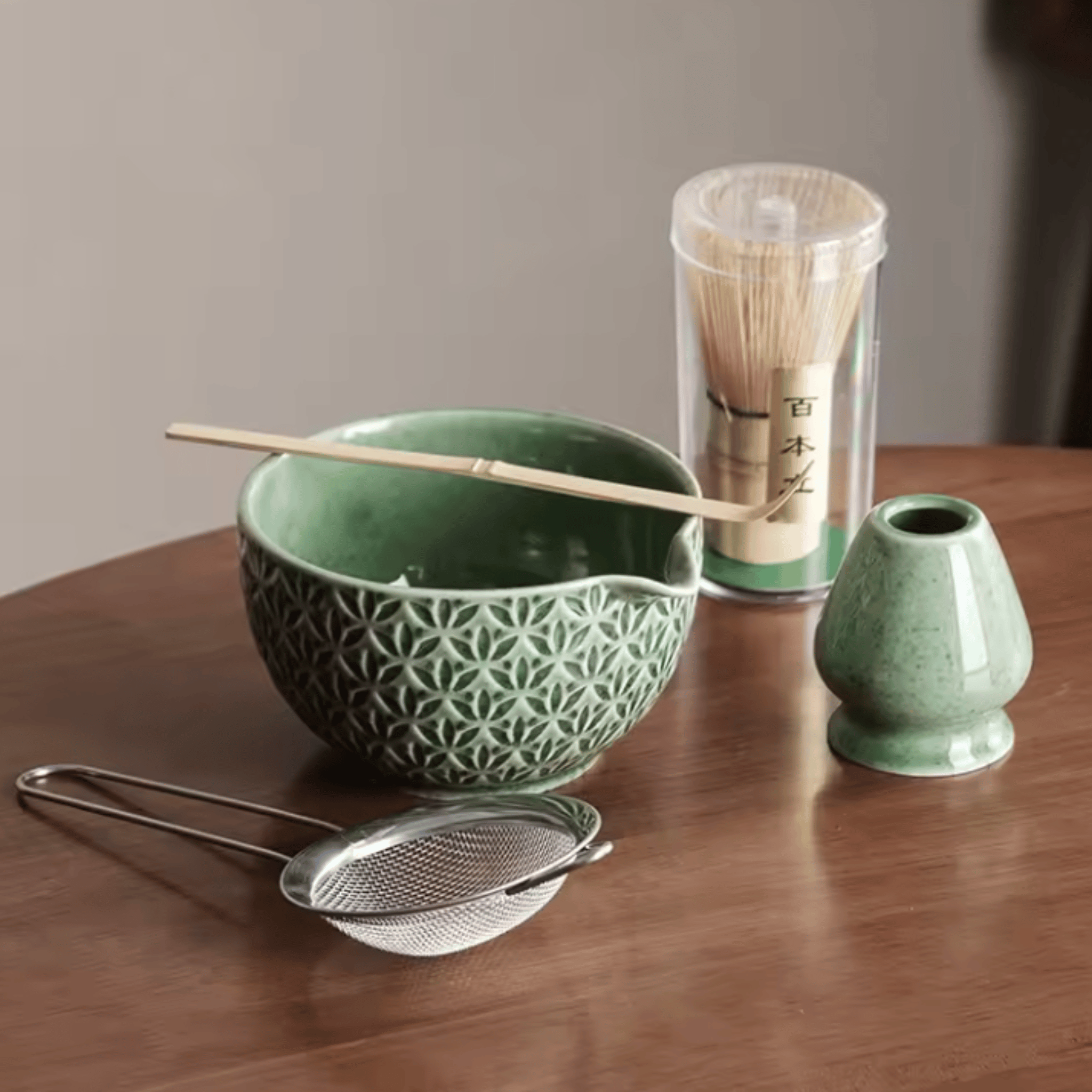 Japanese Ceramic Matcha Tea Set with Bamboo Whisk, Leaf Pattern 5 PCS, Sets, Kveld Tools
