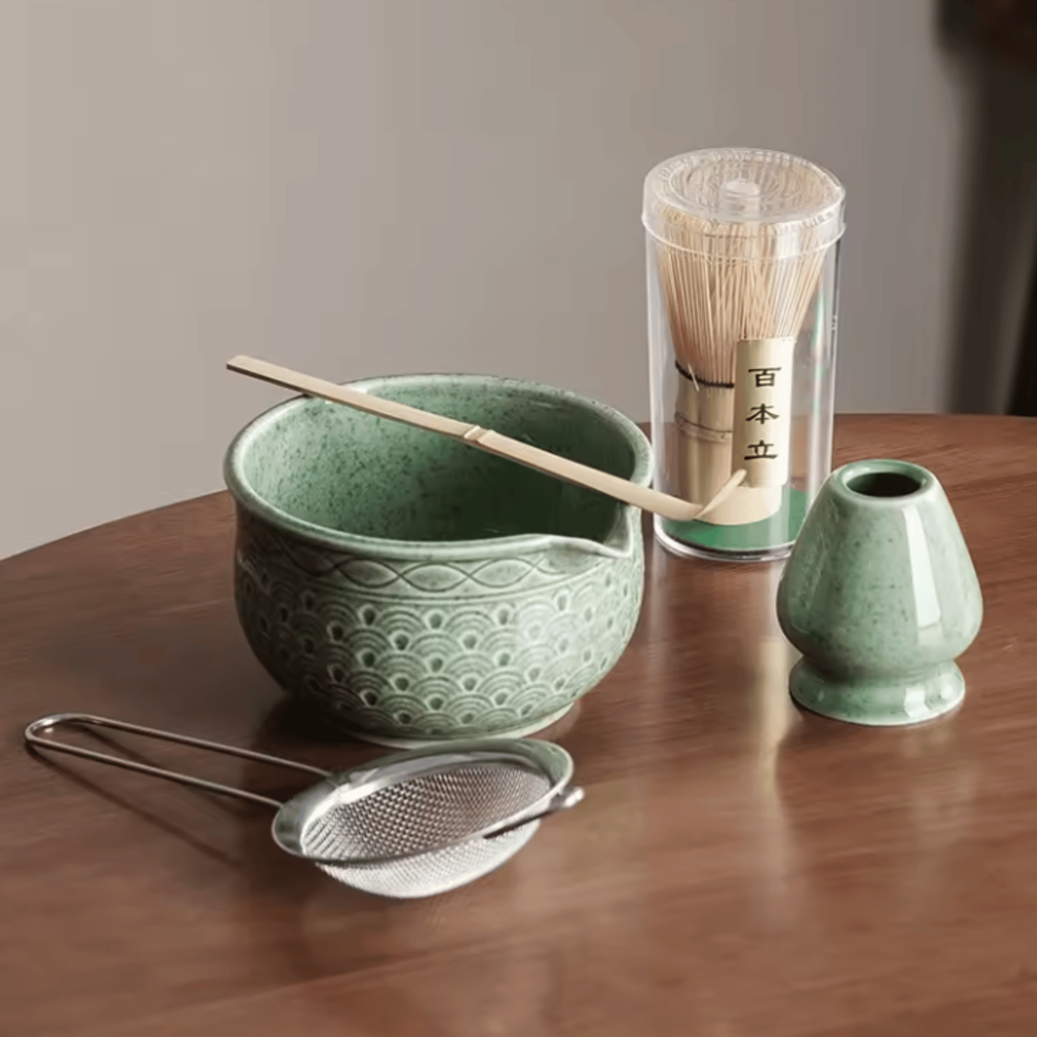 Japanese Ceramic Matcha Tea Set with Bamboo Whisk, Wave Pattern 5 PCS, Sets, Kveld Tools